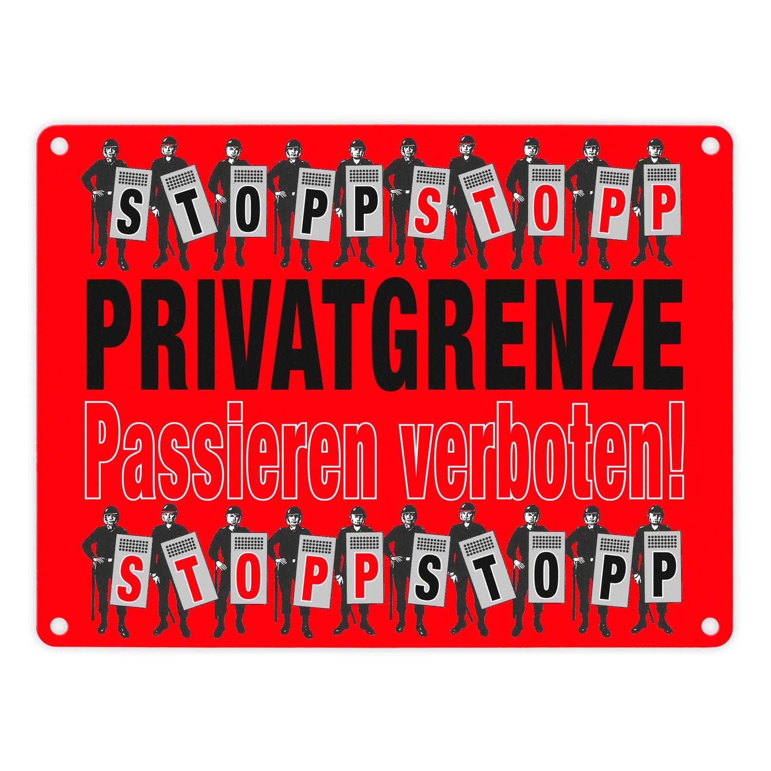 Metallschild Privatgrenze Metallschild in 15x20 cm rot mit Spruch Passieren