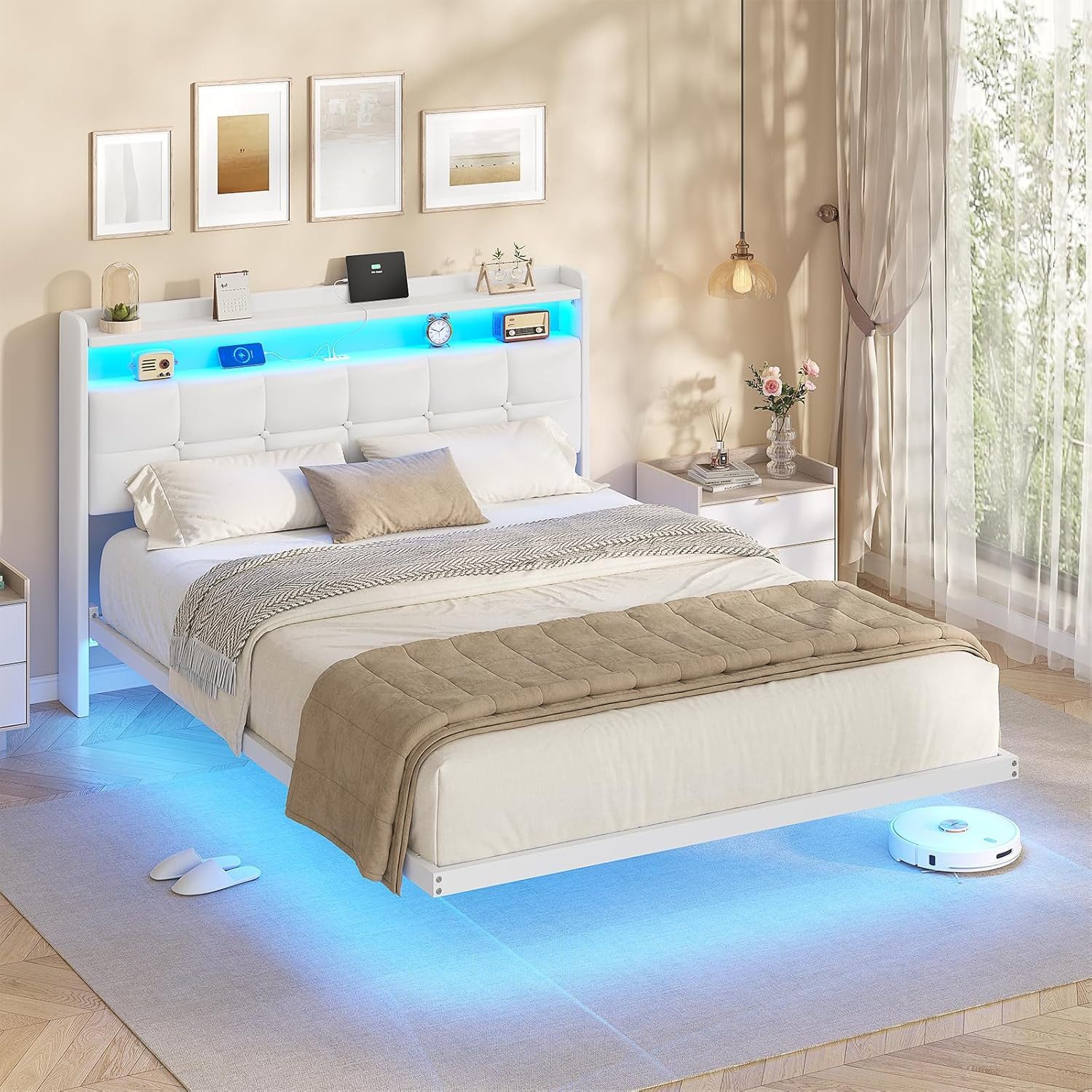 MSMASK Polsterbett Bettrahmen mit LED-Beleuchtung und Ladestation (1-tlg., günstig online kaufen