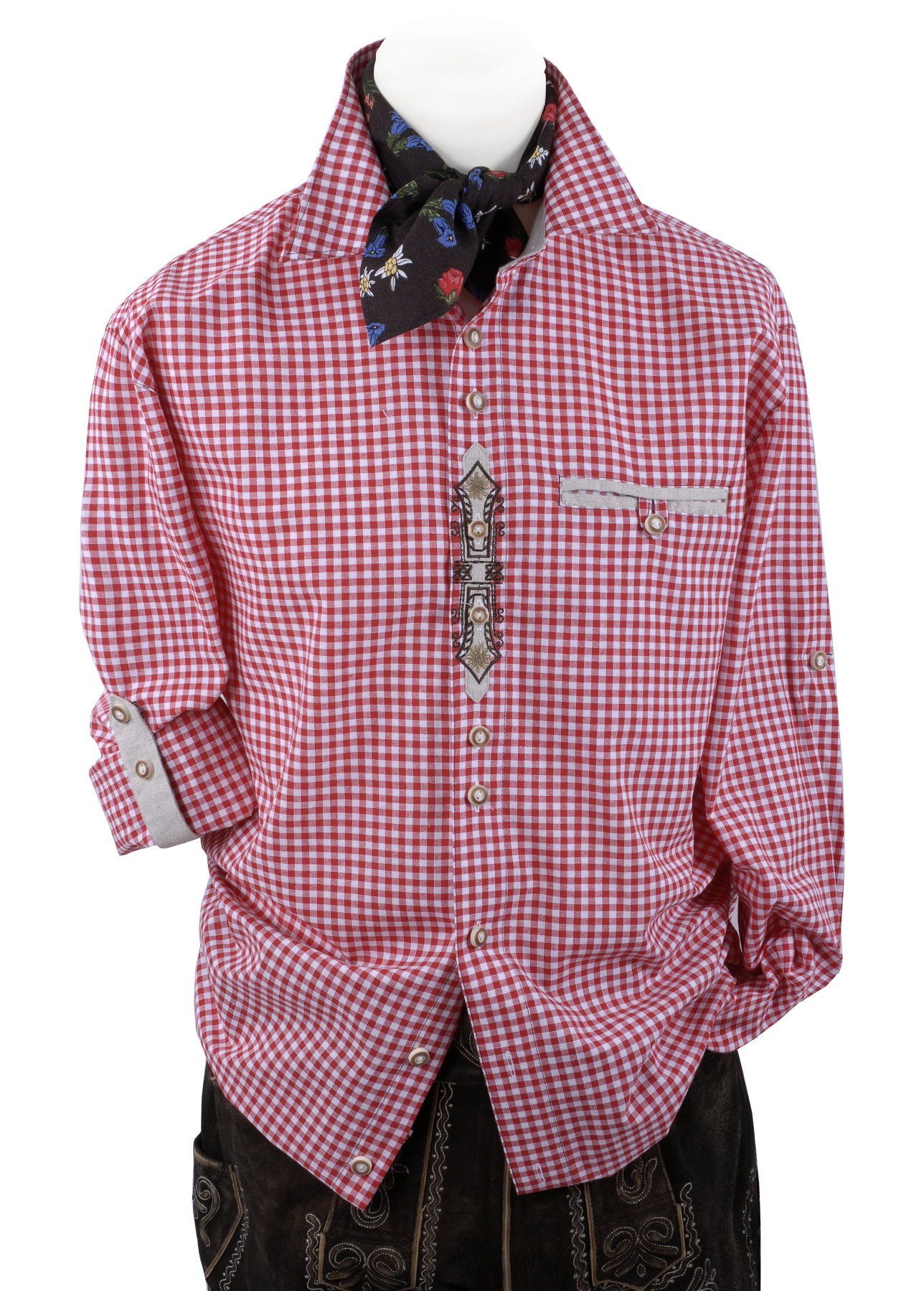 Dressforfun Trachtenhemd Herren – Weiß-rot Kariert, Langarm Mit Brusttaschen, Für Oktoberfest & Freizeit