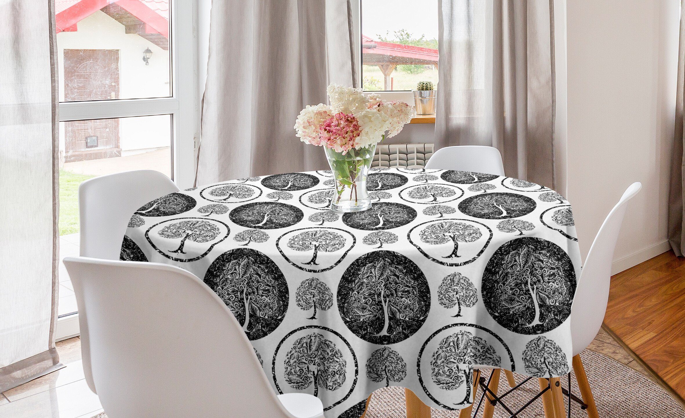 Abakuhaus Tischdecke Kreis Tischdecke Abdeckung für Esszimmer Küche Dekoration, Baum des Lebens Grunge Stil Design
