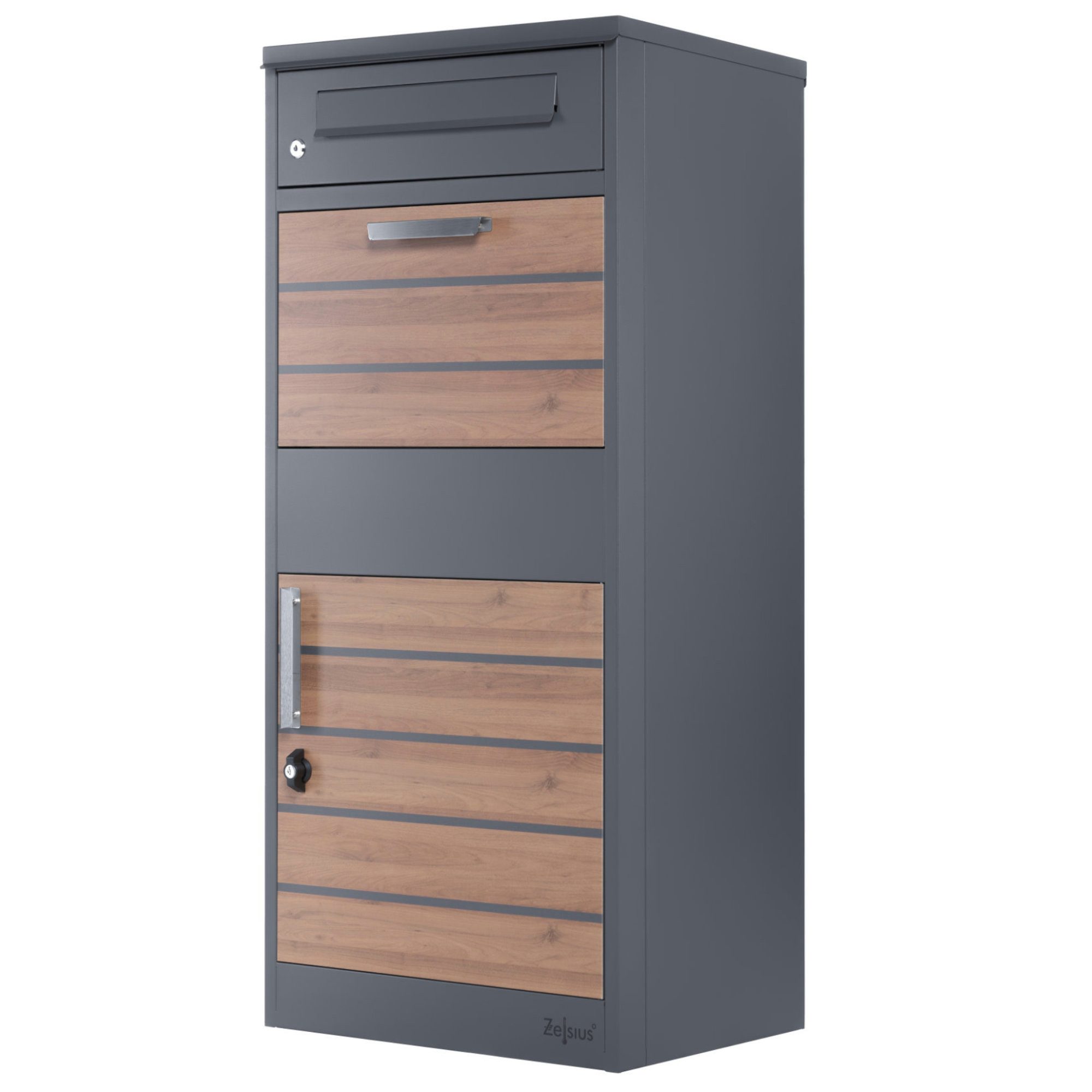 Zelsius Paketbriefkasten RAL7016 Anthrazit mit dunkelbraunen Holzoptik, Die günstig online kaufen