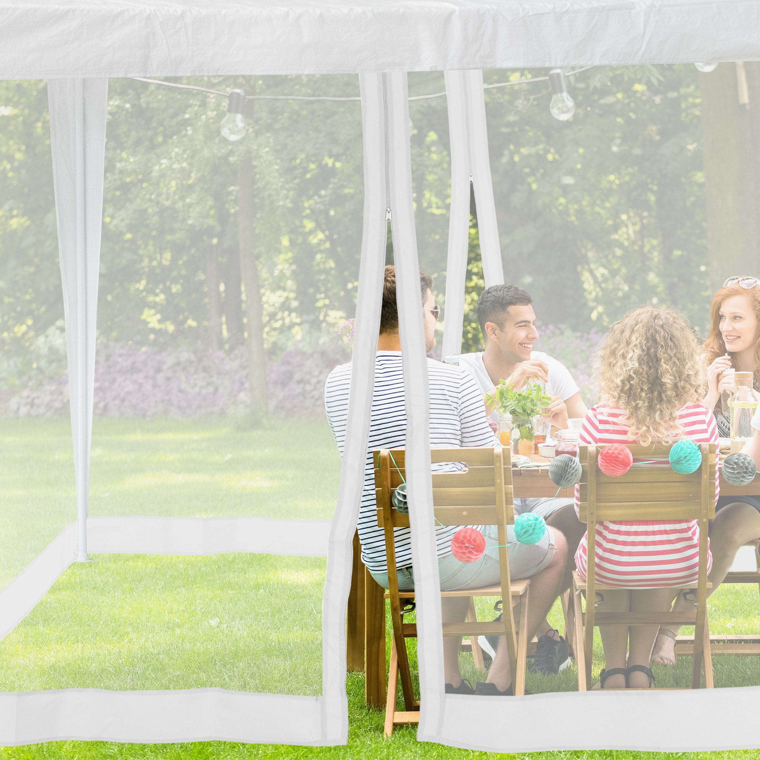 relaxdays Pavillonseitenteil Moskitonetz für 3x3m Pavillon weiß, 1200x200 cm
