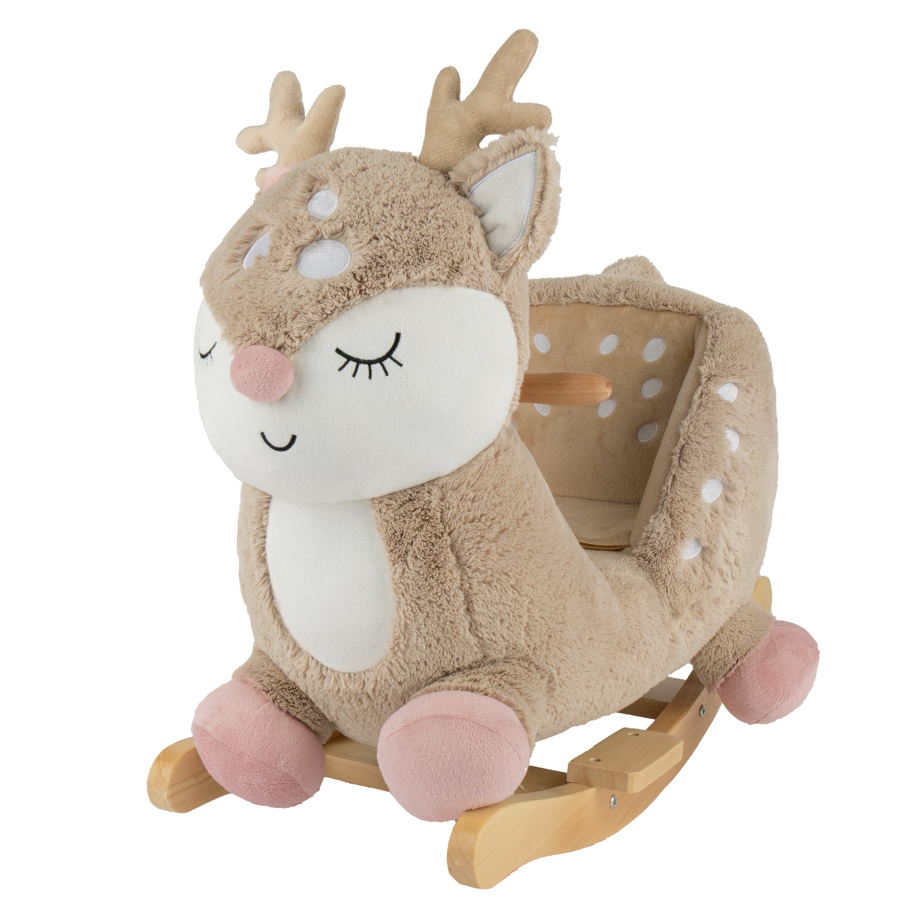 Schaukelpferd Bieco Plüsch Schaukeltier Reh, 60 cm Kinder Schaukelstuhl mit Sicherheitsgurt Baby Schaukel Schaukel Kleinkind Schaukeltier Baby Baby Schaukelwippe ab 9 Monate Schaukelpferd Holz