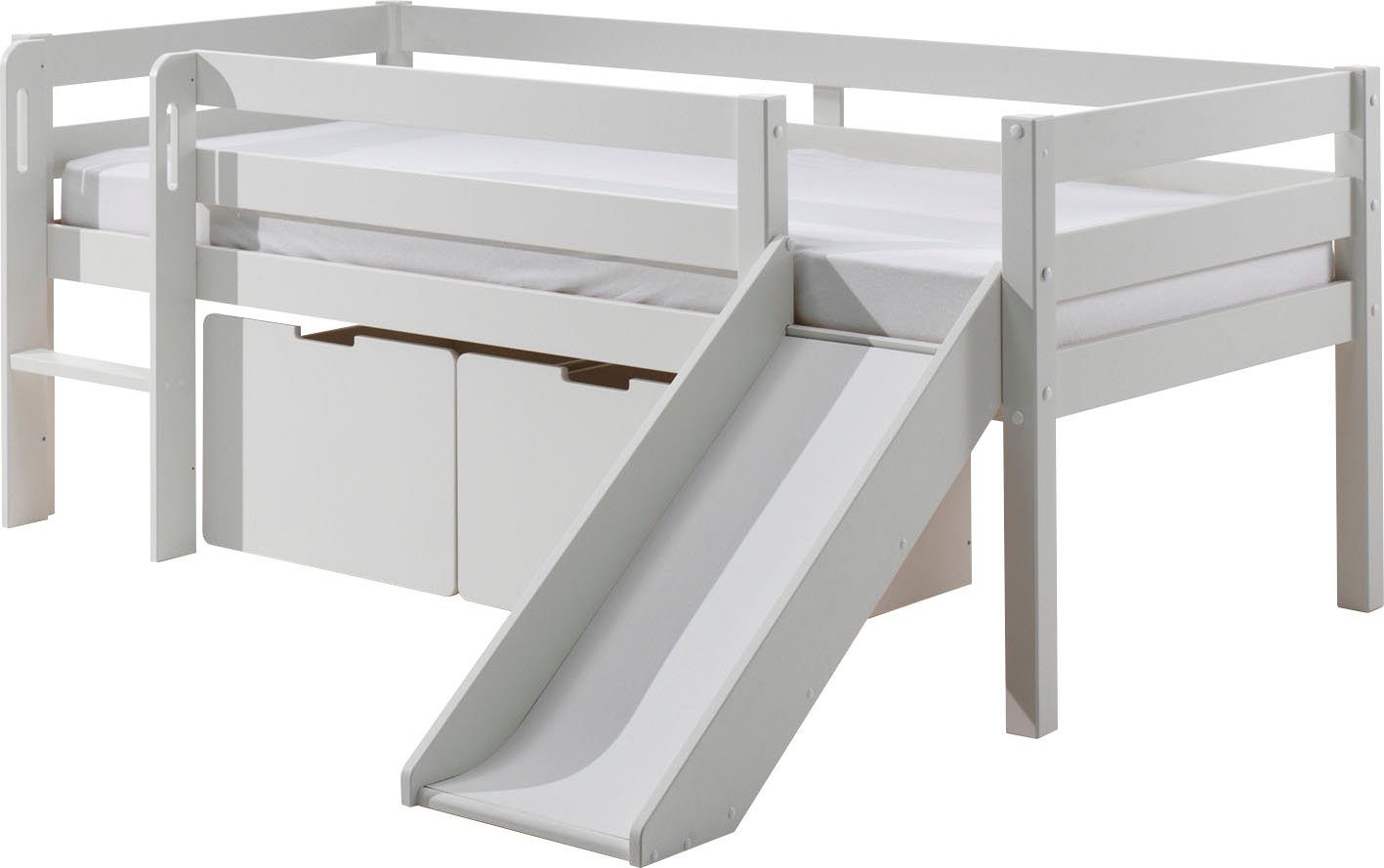 Vipack Spielbett Pino, Kiefer massiv, mit Rolllattenrost, 2 Rollboxen, Made in Europe (B/H/T ca. 207,6x83x175cm, inkl. Leiter, Absturzschutz und Rutsche), wahlweise mit oder ohne Hängeregal, 2 Farben zur Auswahl