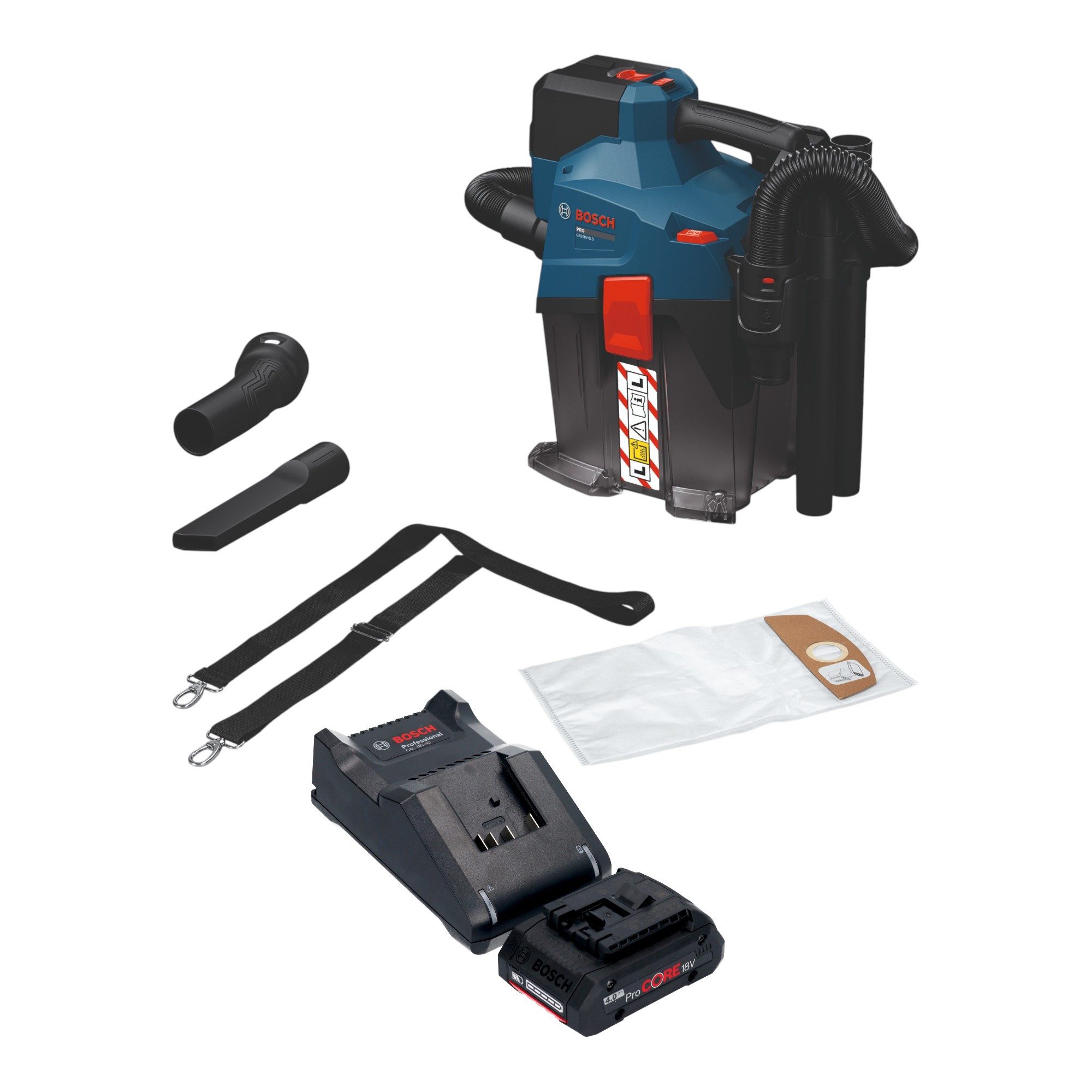 Bosch Professional Akku-Handstaubsauger GAS 18V-6L S Staubsauger 18 V 6 l + 1x ProCORE Akku 4,0Ah + Ladegerät