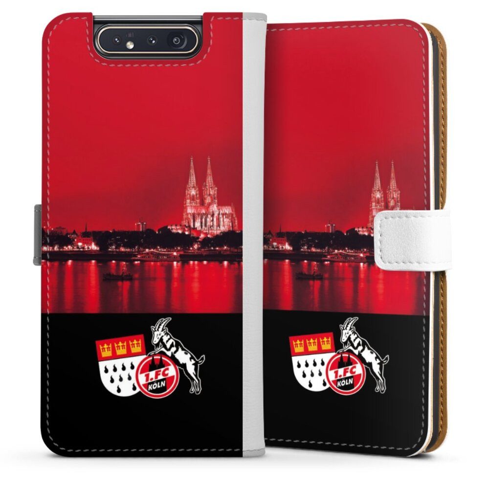 DeinDesign Handyhülle Skyline 1. FC Köln Offizielles Lizenzprodukt Skyline Köln Rot, Samsung Galaxy A80 Hülle Handy Flip Case Wallet Cover