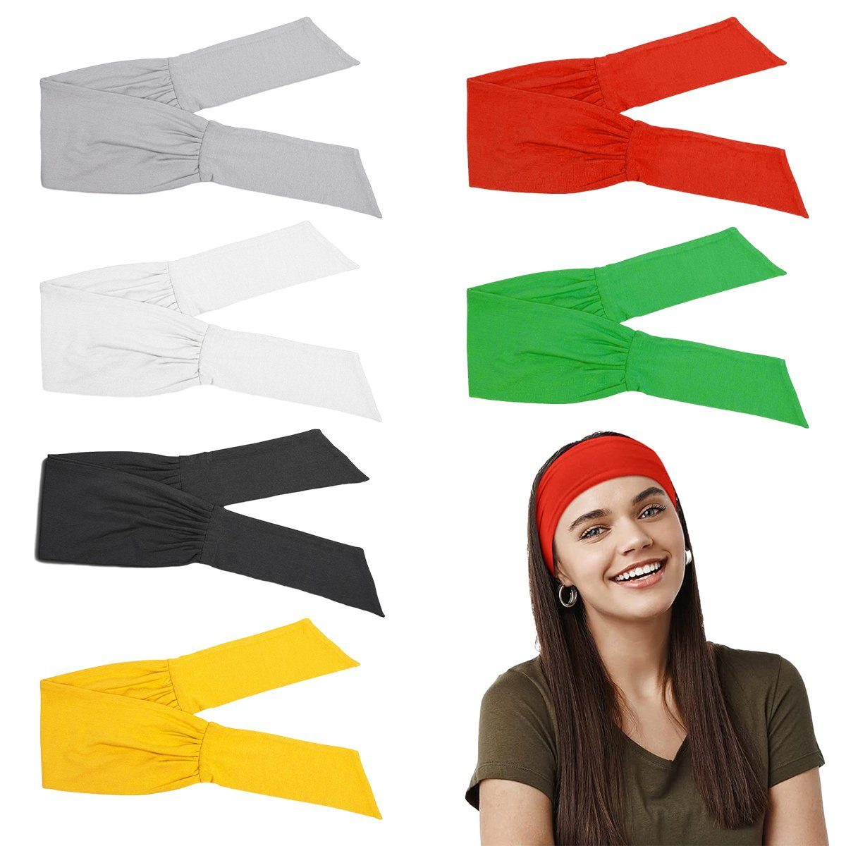 Verdrehtes gelb+rot+grün+schwarz+weiß+silbergrau Stirnband,Knoten Damen Jormftte Boho Elastische Wickeln Haarband Kopf