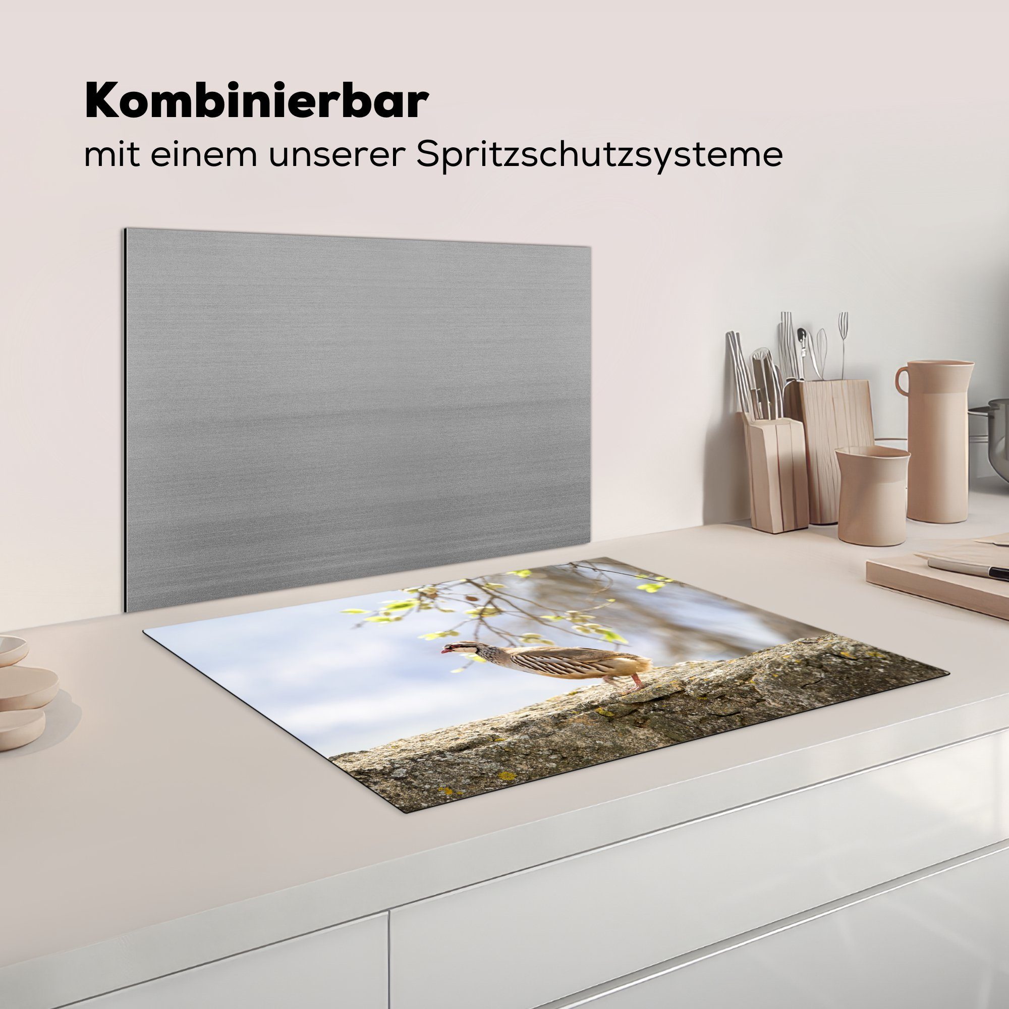 die Vinyl, Rebhuhn Mauer, tlg), auf Herdblende-/Abdeckplatte cm, für Induktionskochfeld Ceranfeldabdeckung MuchoWow Ein 71x52 einer (1 küche, Schutz