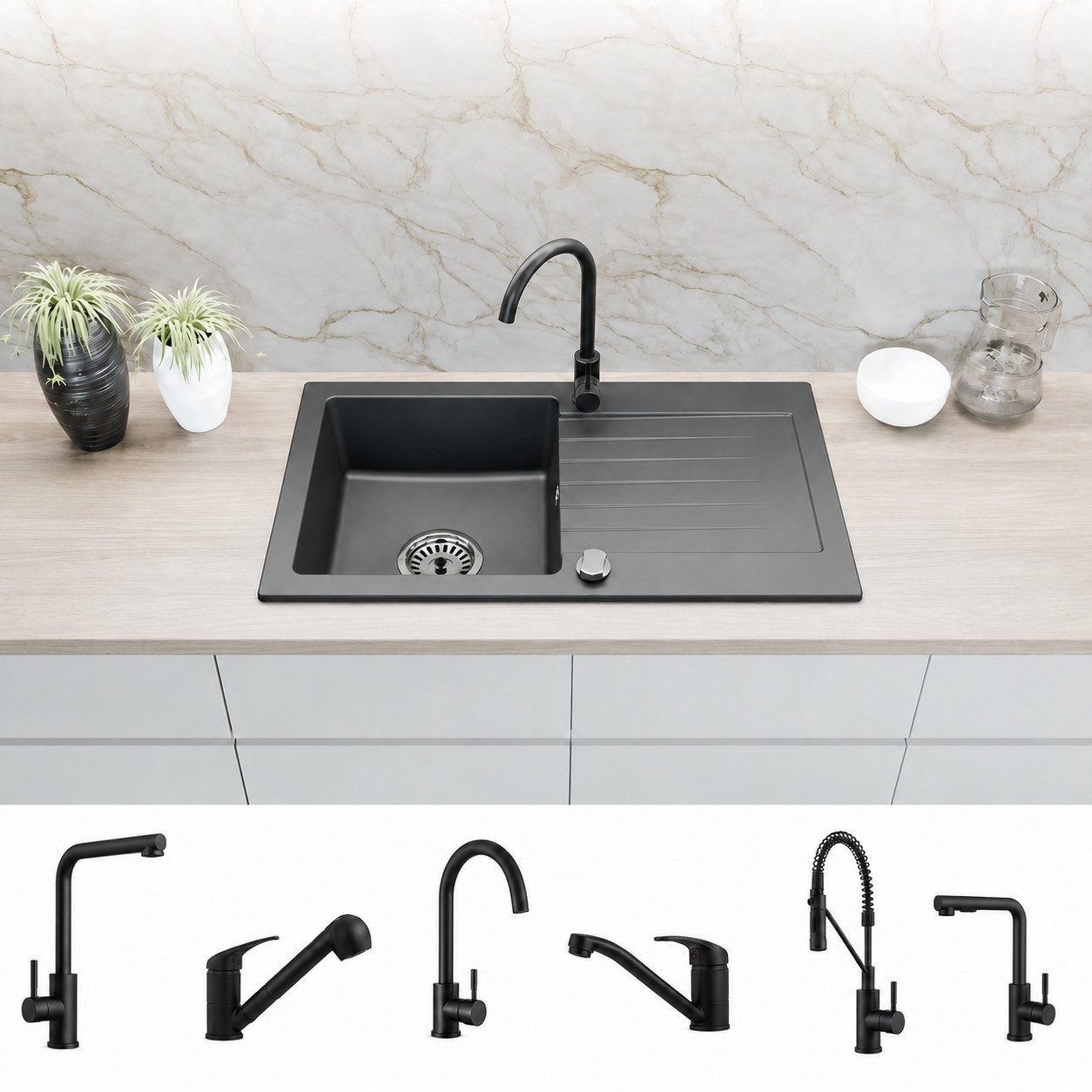 Faizee Home Küchenspüle Küchenspüle Faizee Granitspüle 75 x 44 cm Schwarz