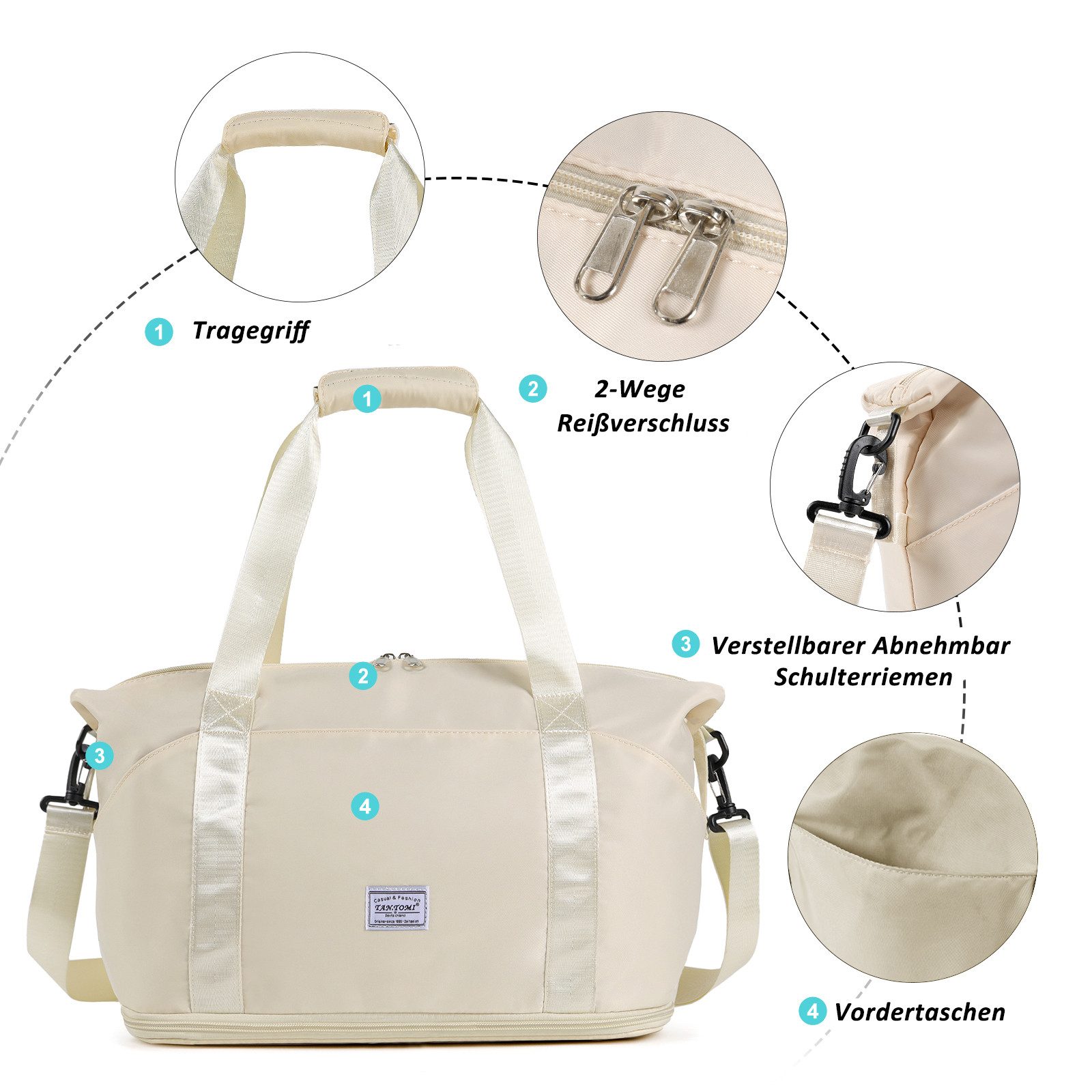 TAN.TOMI Reisetasche Erweiterbares Reisetasche Damen Herren Sporttasche 42x28x23 Handgepäck (Erweiterbares Weekender Bag mit Nassfach), Schwimmtasche Wasserdicht Travel Bag Fitnesstasche Trainingstasche