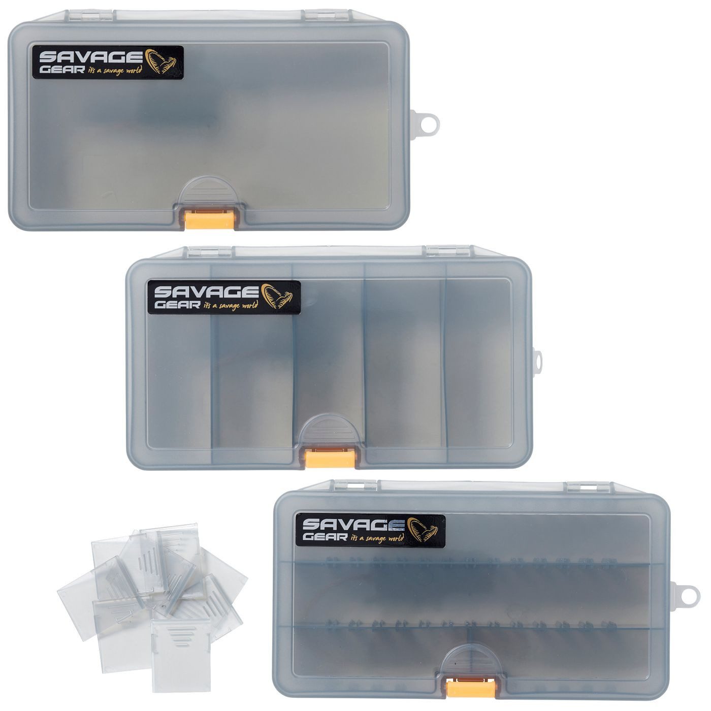 Angelkoffer Savage Gear Lurebox Smoke Combi Kit 21,4x11,8x4,5cm - 3 Köderboxen