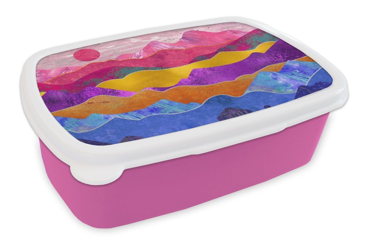 MuchoWow Lunchbox Bi - Marmor - Stolz, Kunststoff, (2-tlg), Brotbox für Erwachsene, Brotdose Kinder, Snackbox, Mädchen, Kunststoff rosa