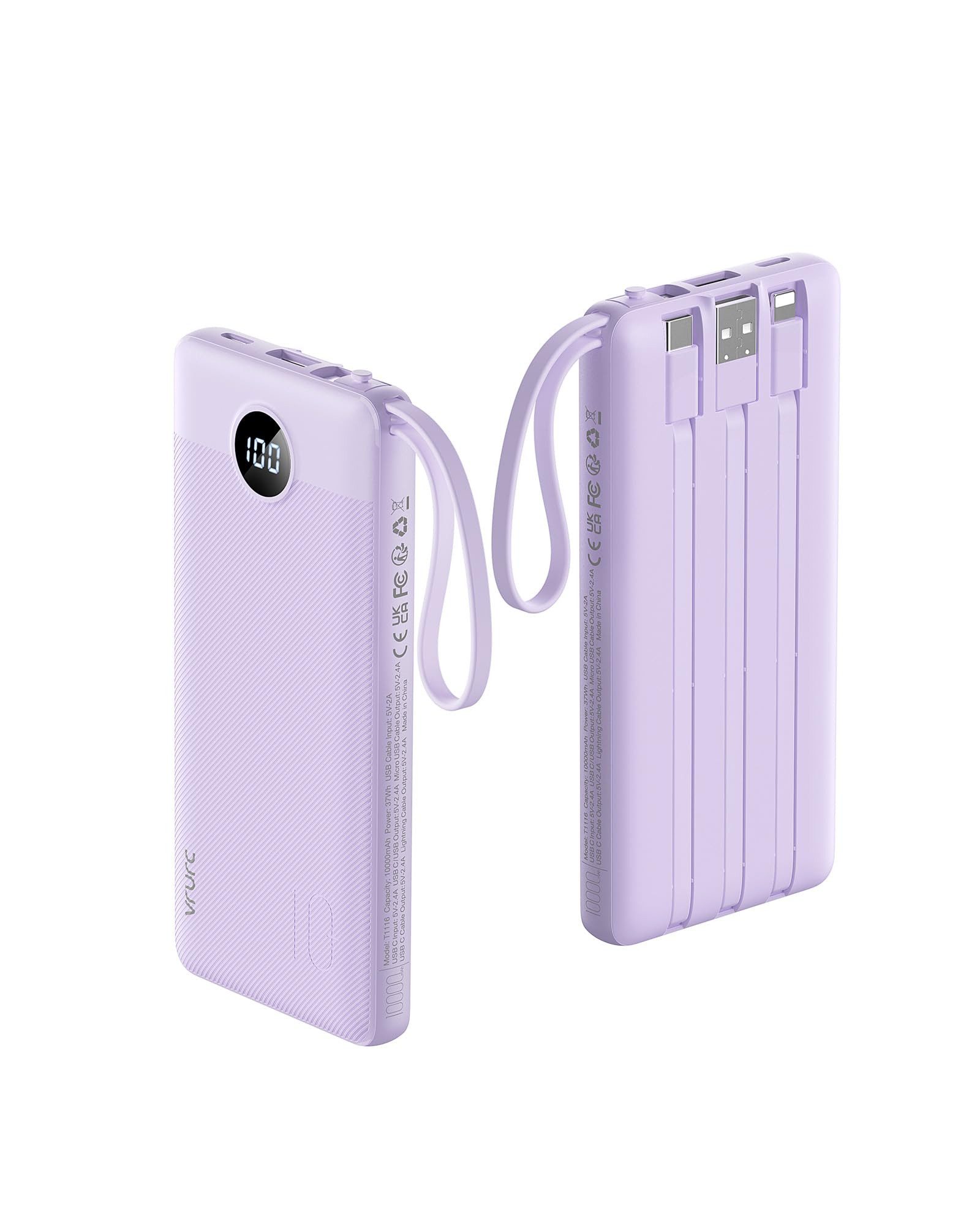 VRURC 10000mAh Tragbares Ladegerät USB C Externer Handy Akkus LED Display Powerbank 10000 mAh (1 St), mit 5 Ausgängen 2 Eingänge Kompatibel mit iPhone/Huawei/Samsung iPad