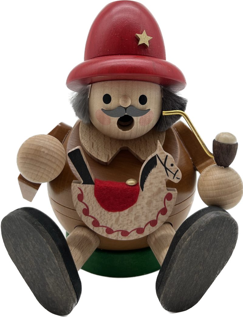 Richard Glaesser Räuchermännchen mit Reiterlein sitzend, Höhe 15cm, Handwerkskunst original Erzgebirge