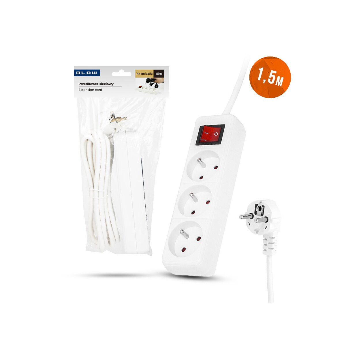 BLOW BLOW PR-370WSP Verlängerung 3-fach 1,5 m Weiß Mehrfachsteckdose