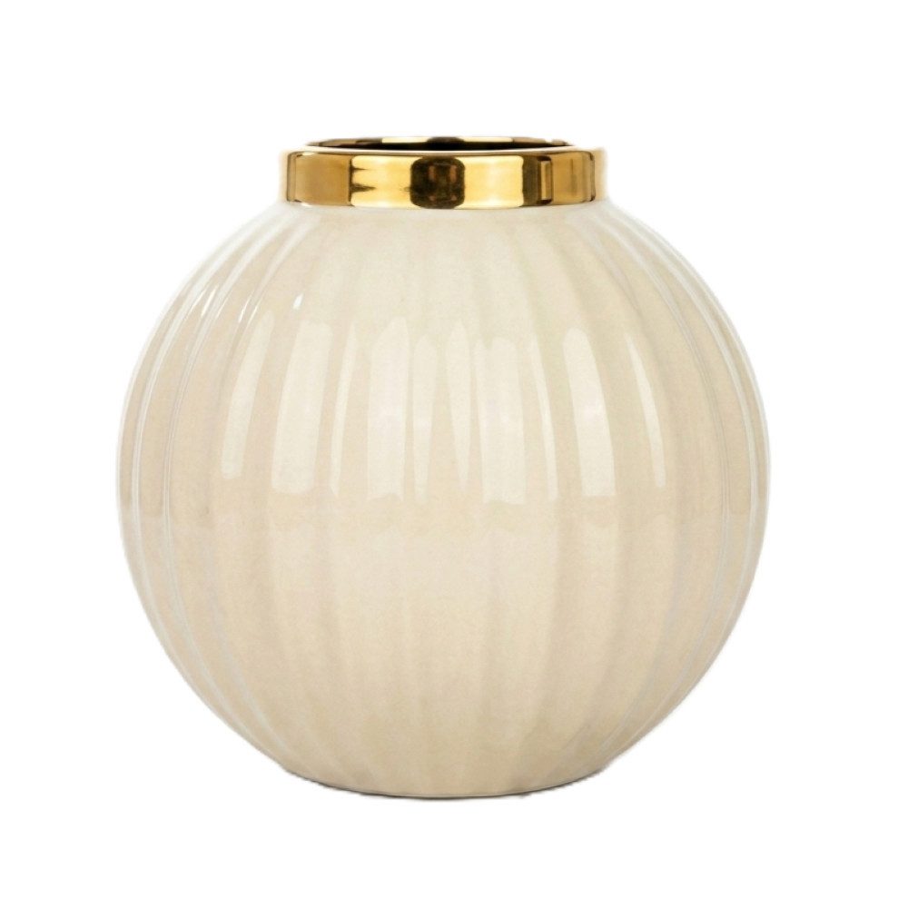 Dirk Davids Leuchten GmbH Dekovase Deko-Vase Keramikvase Rund Beige Gold Ø26x26cm