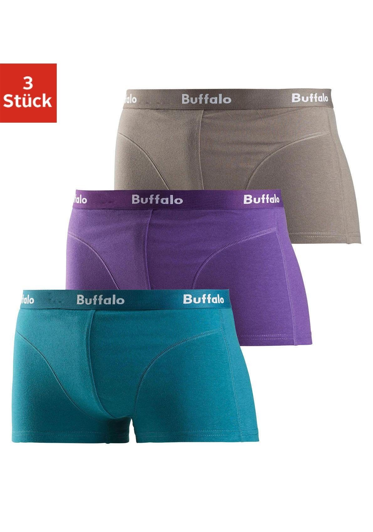 Buffalo Hipster (Packung, 3-St) grau mit petrol, lila, vorn Overlock-Nähten