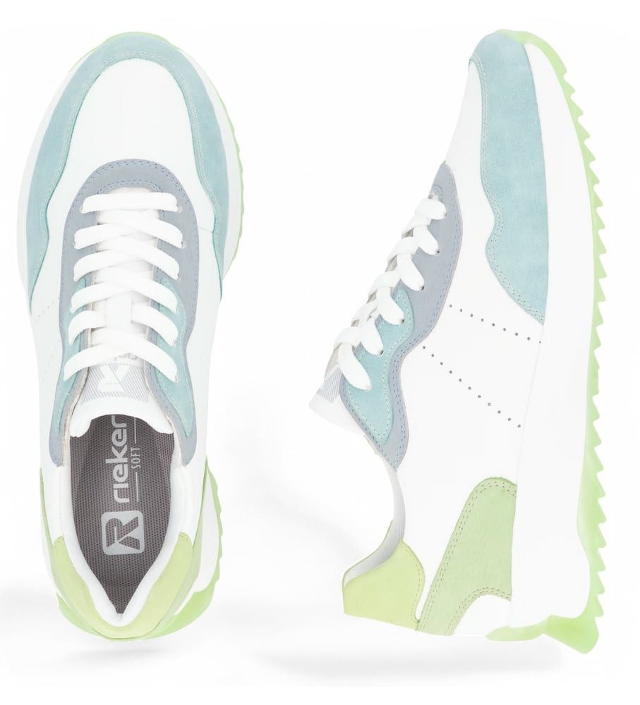 Rieker (Glattleder) W1308 weiss/blau/lime Damen Sneaker günstig online kaufen