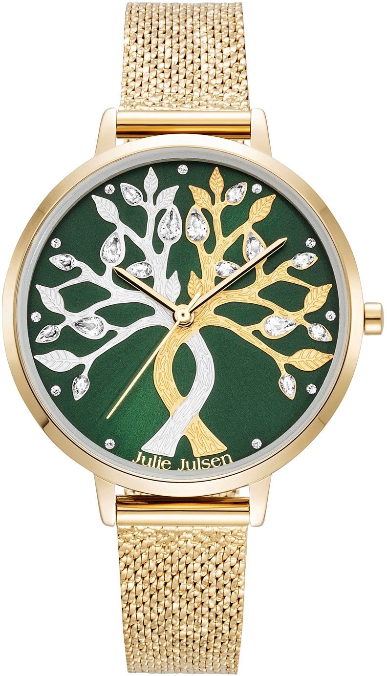 Damen Uhren Julie Julsen Quarzuhr Tree of Love Gold Emerald, JJW1455YGME