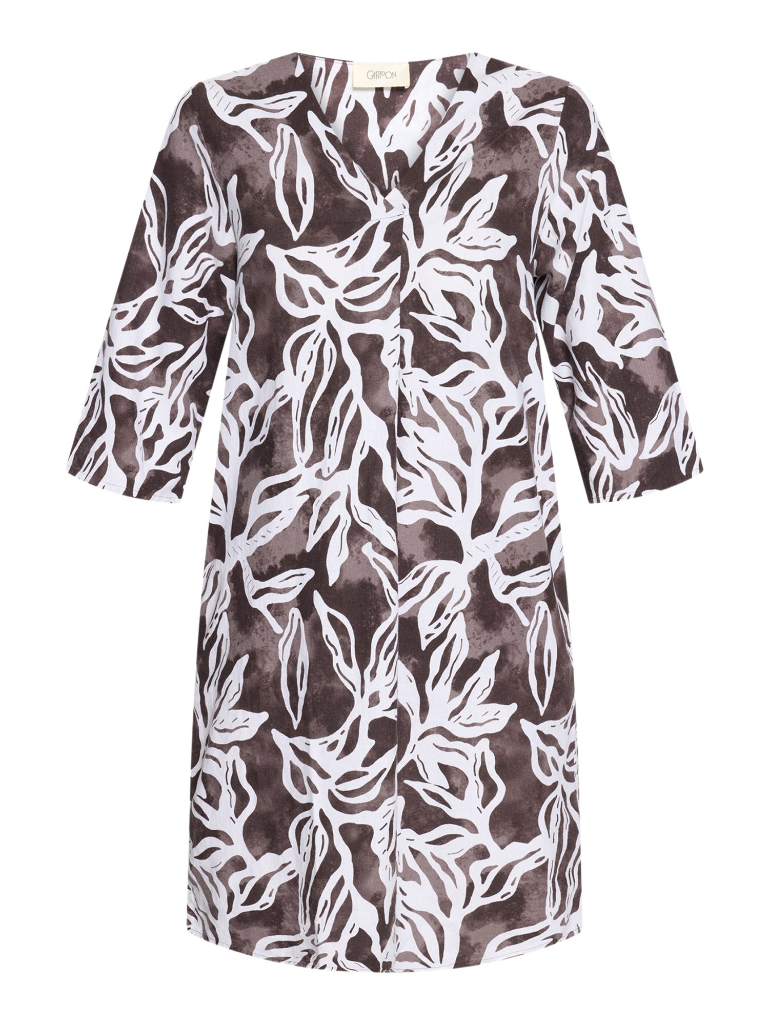 Cartoon Partykleid braun,Casual,Leinen,Floral,V-Ausschnitt,1/2 Arm,Gerade
