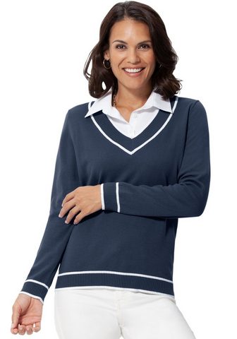 Пуловер с weißem Bluseneinsatz