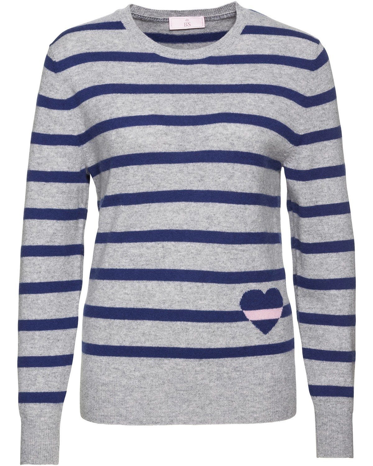 Pullover aus Merinowolle mit Pailletten Vogel Mittelgrau Pullover aus Merinowolle mit Pailletten Vogel Mittelgrau