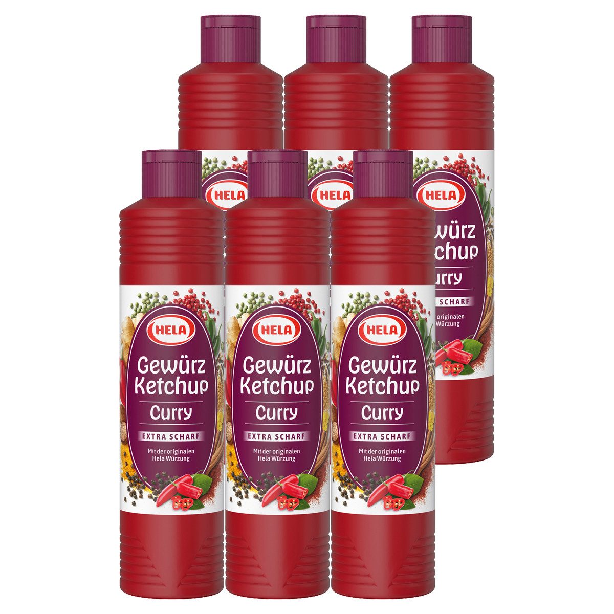 HELA Saucen, Hela Curry Gewürzketchup extra scharfen Geschmack 800ml 6er Pack