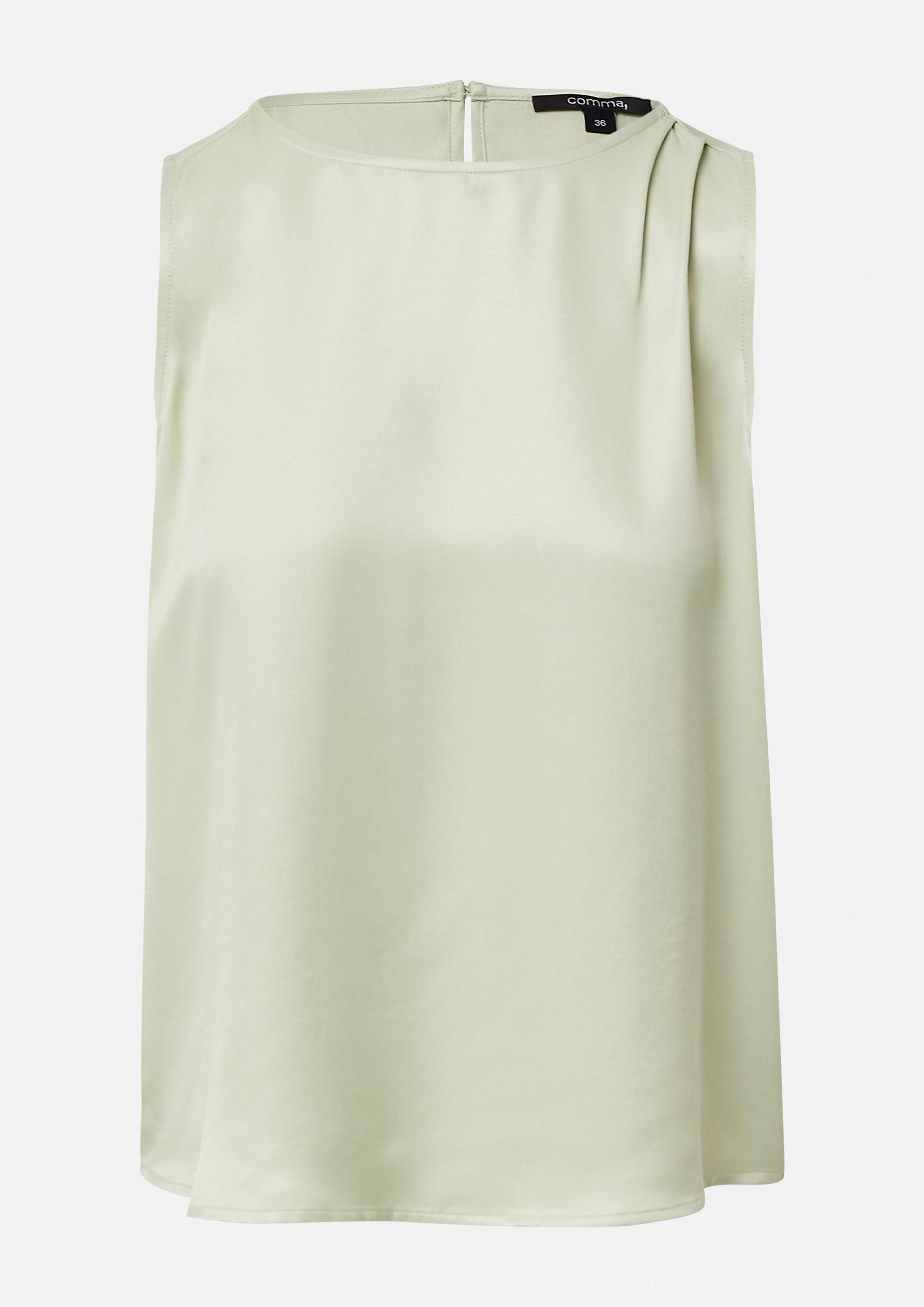 comma Blusentop Bluse Ärmellose Bluse aus Viskosesatin