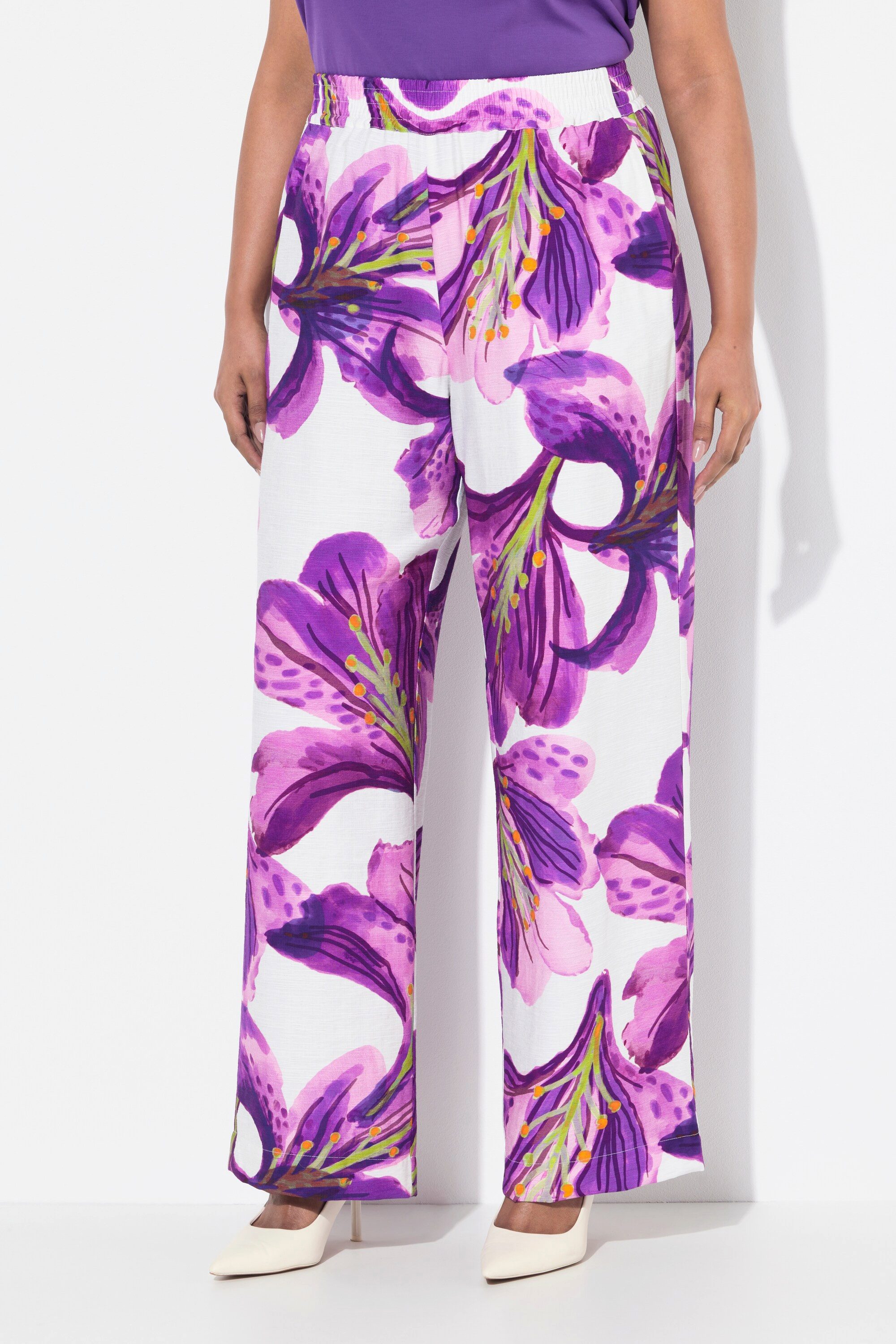 Ulla Popken Schlupfhose Hose Blüten weites Bein Elastikbund günstig online kaufen