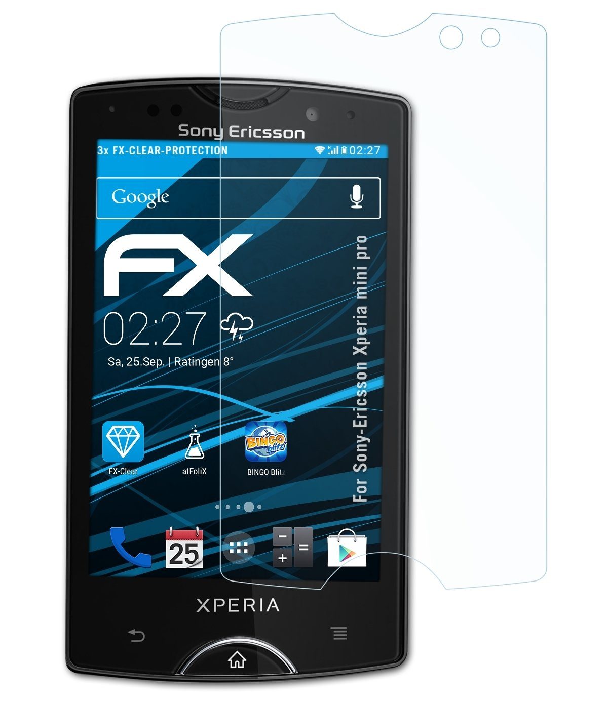 atFoliX Schutzfolie Displayschutz für Sony-Ericsson Xperia mini pro, (3  Folien), Ultraklar und hartbeschichtet