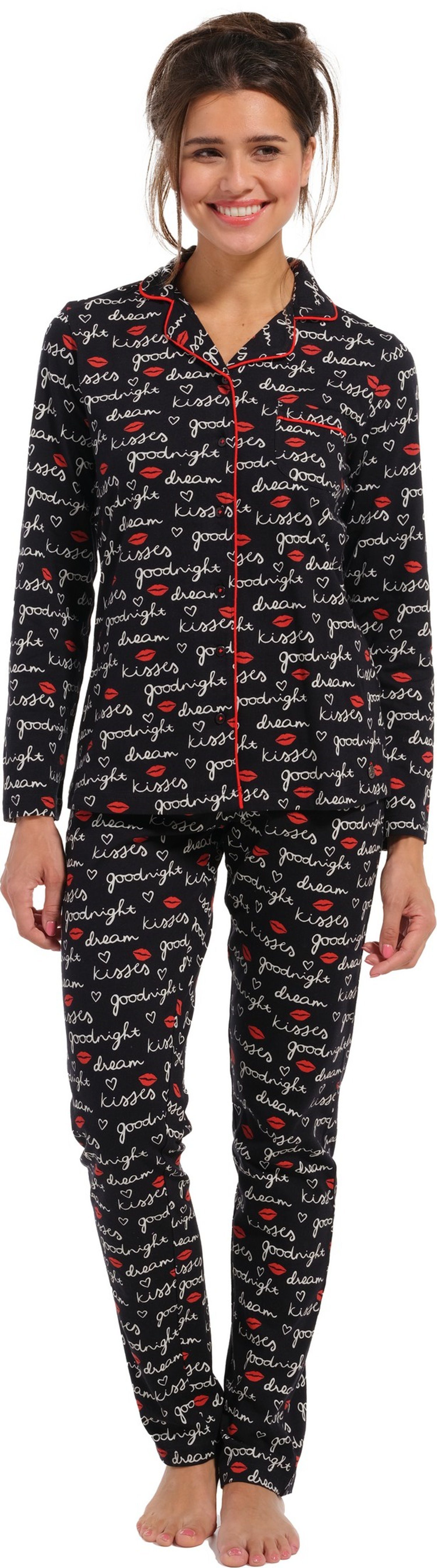 Rebelle Schlafanzug Damen Pyjama geknöpft (2 tlg) Baumwolle