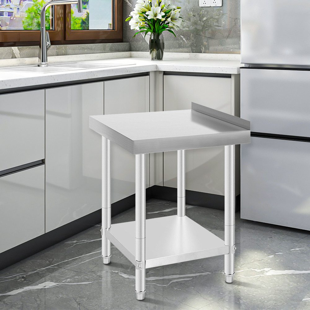 JEOBEST Arbeitstisch Edelstahl Arbeitstisch Küche 90x61x61cm, 1-St, Küche Tisch mit Faden Verstellbare Fuß & Ablagefläche