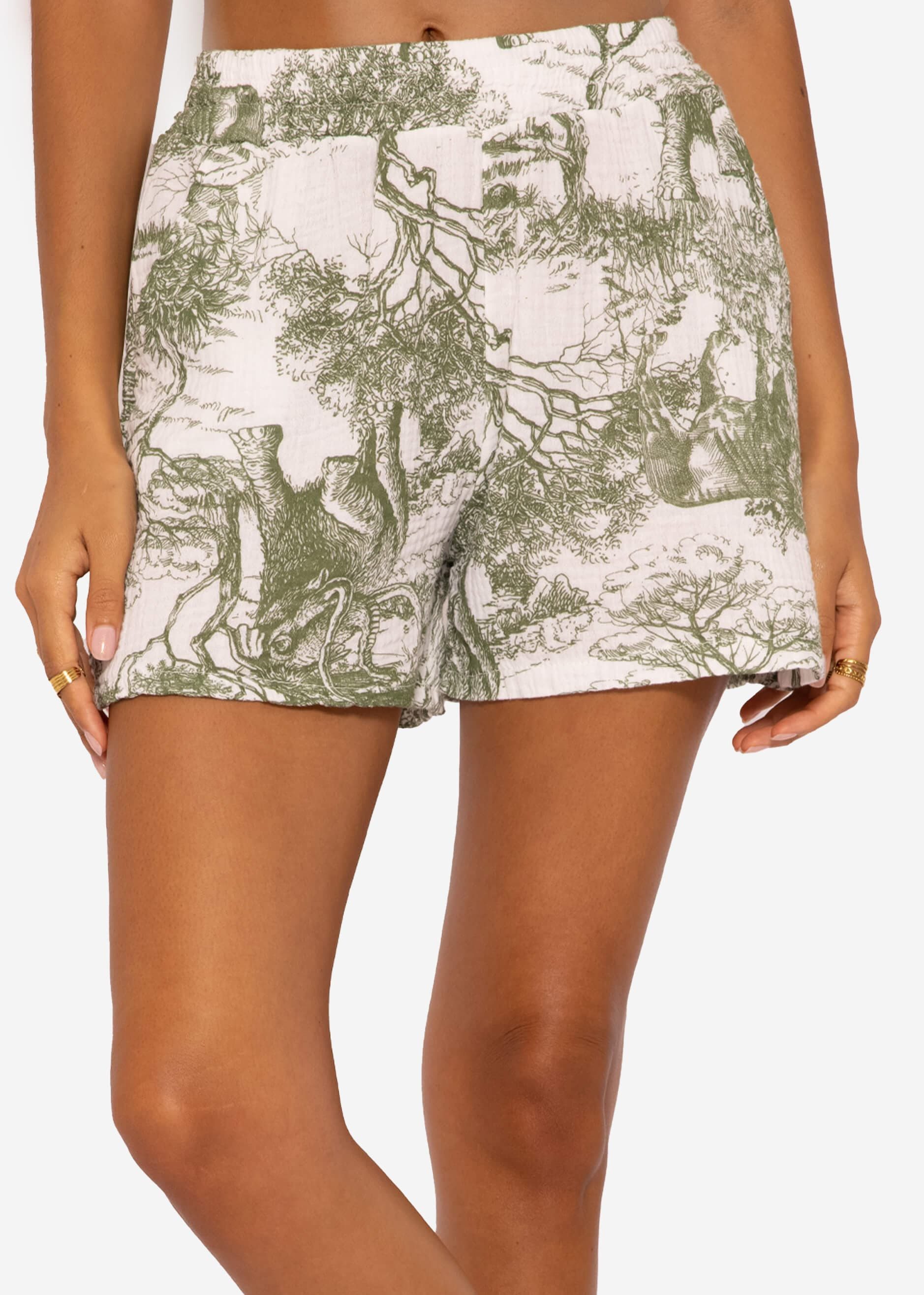 SASSYCLASSY Shorts Musselin Sommer Hose Damen Kurz mit Motiv 100 % Baumwolle (Musselin), atmungsaktiv, sehr leicht, Made in Italy