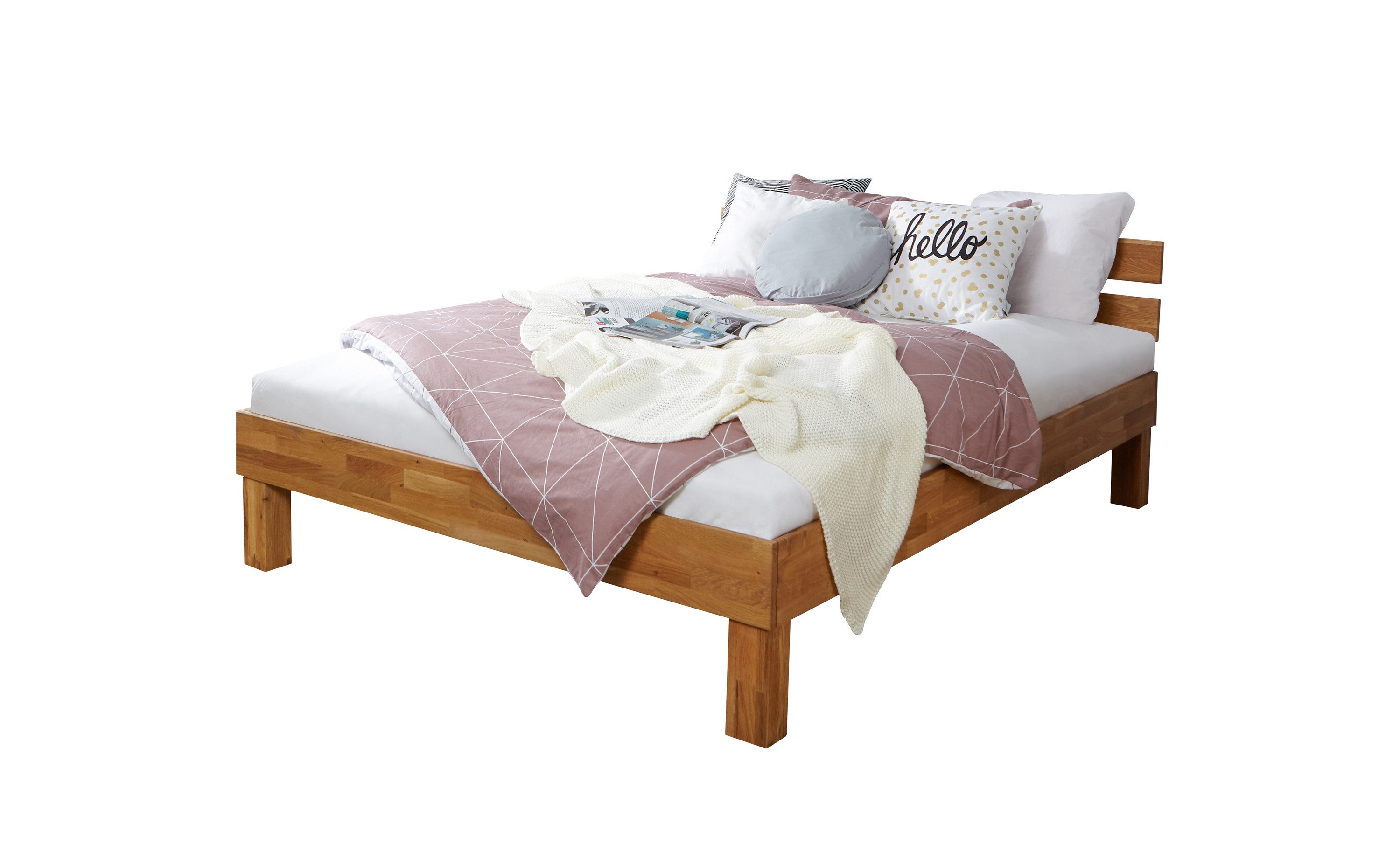 Ticaa Bettgestell Eiche Bett "Luis" massiv Einzelbett Futonbett