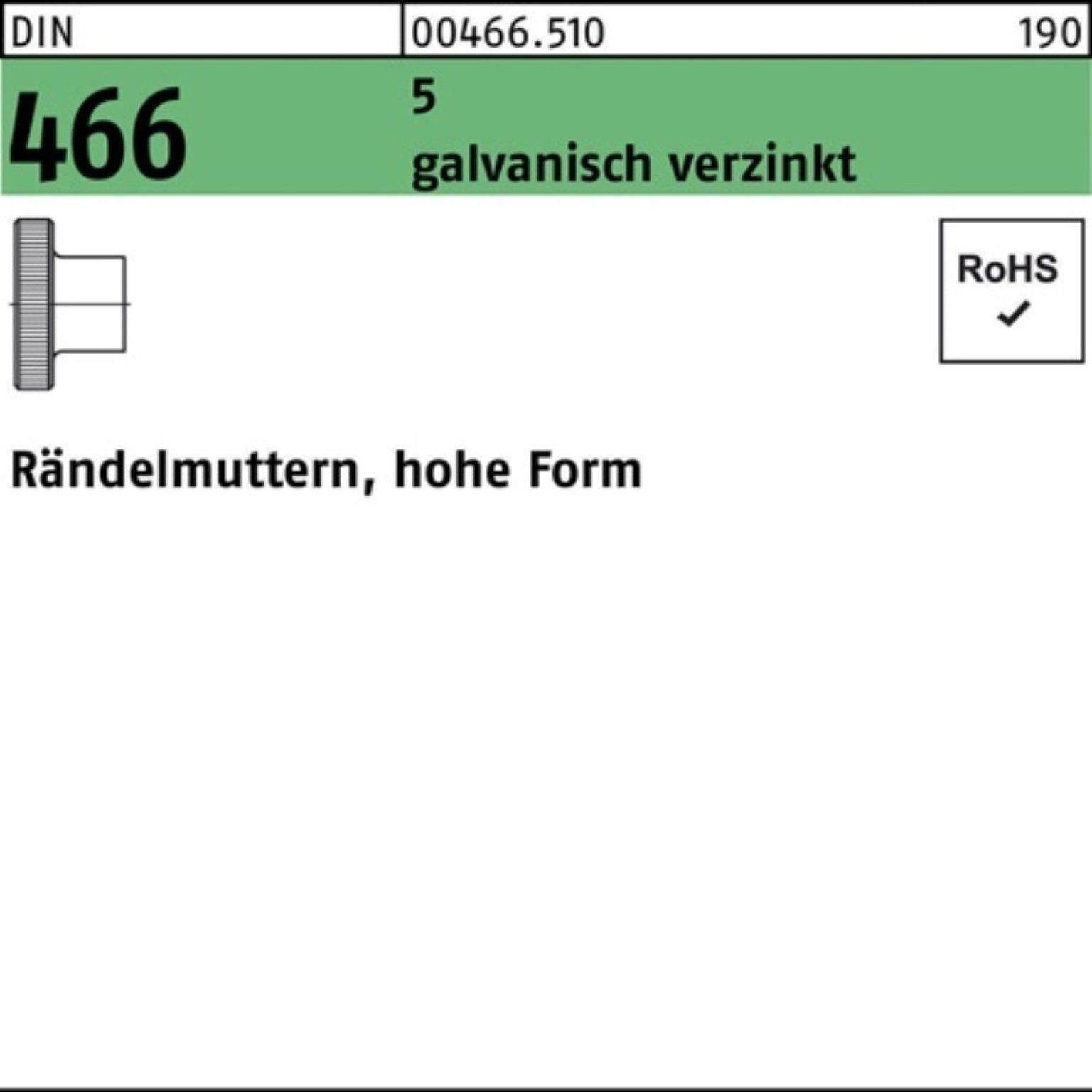 Reyher Rändelmutter 100er Pack 000466051000030000 Rändelmutter DIN 466 ...