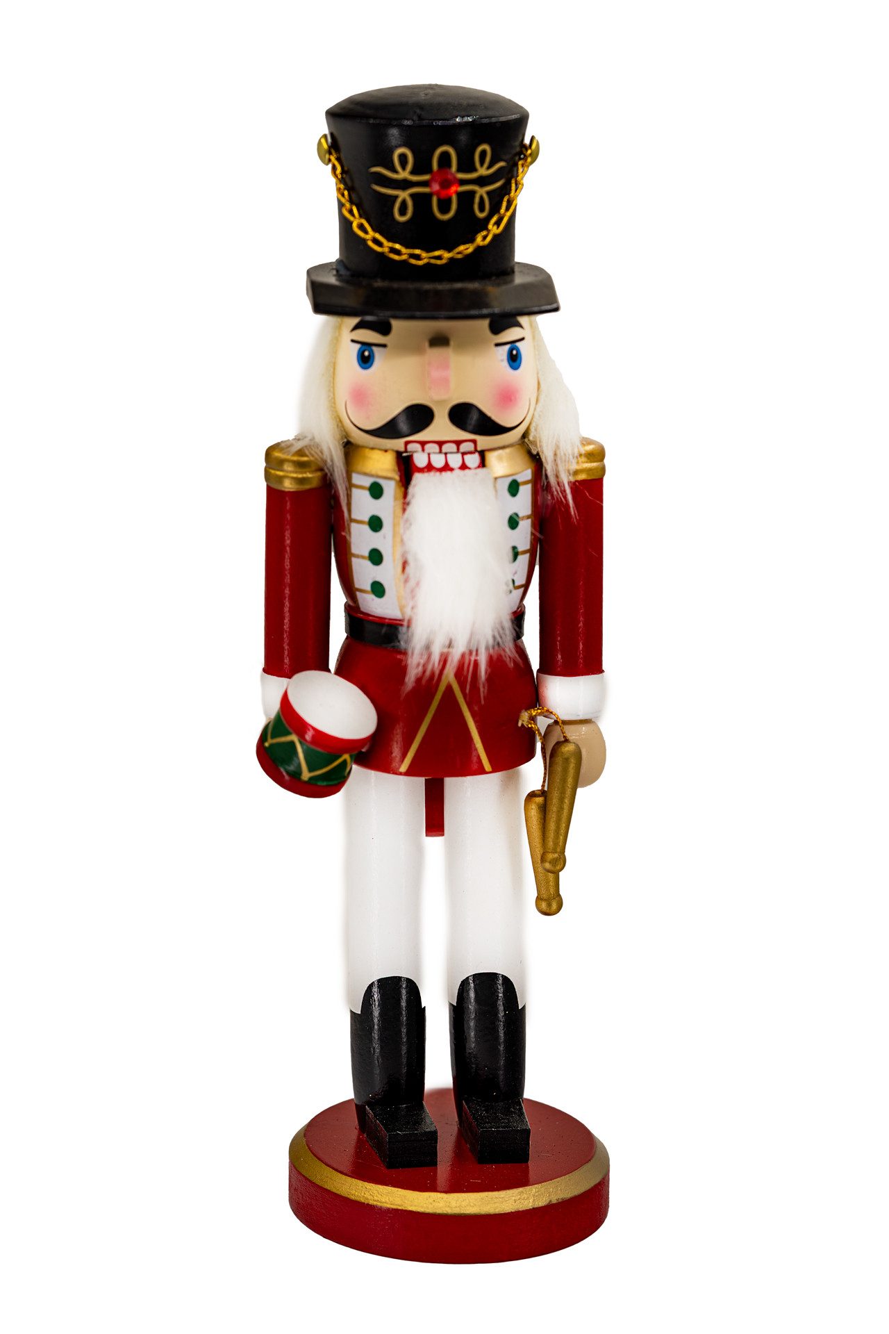 Kaladia Nussknacker Trommler Rot/Weiß - ca. 26 cm - als Dekoration für jeden Raum, nostalgische Dekofigur für Sammler, Winterfans und Festtagsbegeisterte