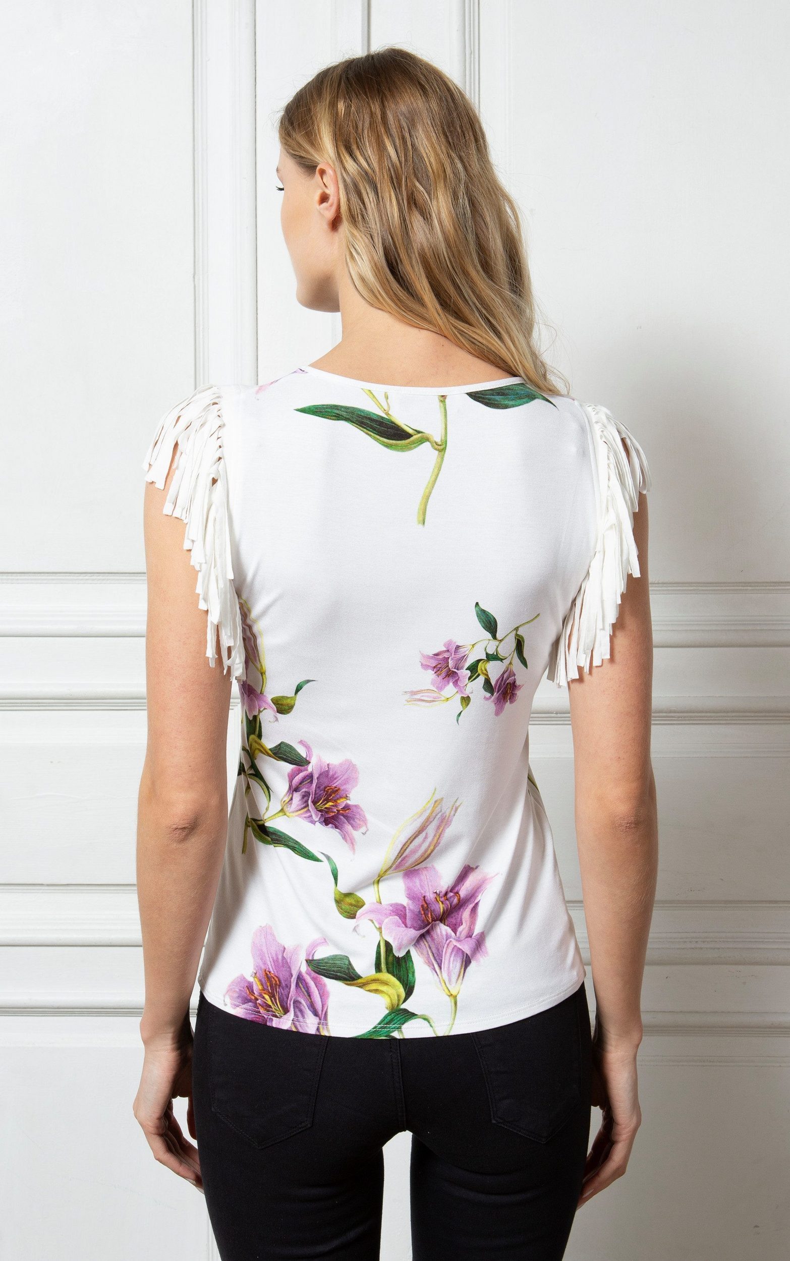Passioni T-Shirt mit Lilien-Print und Fransen günstig online kaufen