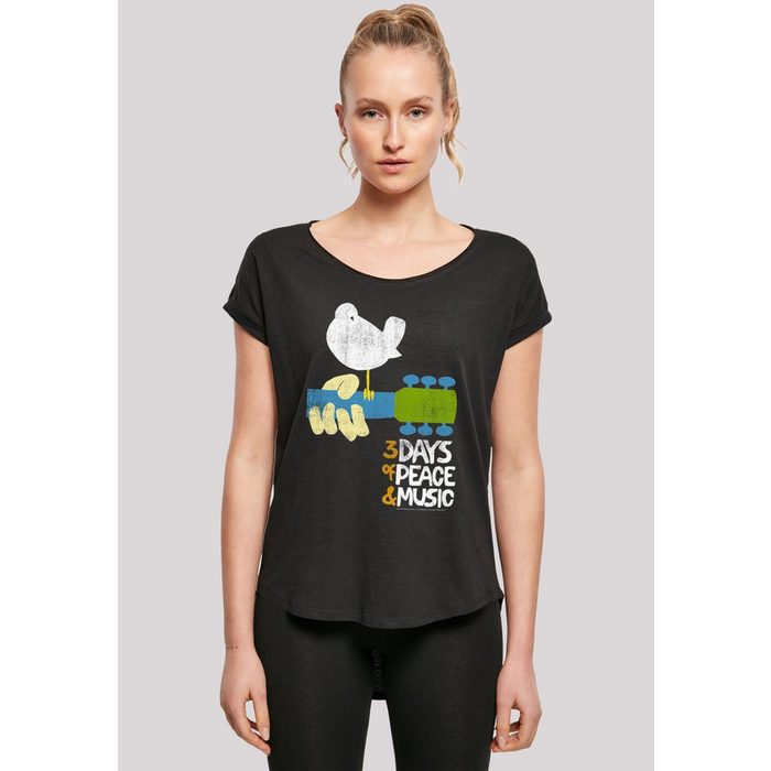 F4NT4STIC T-Shirt Long Cut T-Shirt 'Woodstock Festival Poster' Damen Premium Merch Lang Longshirt Bandshirt