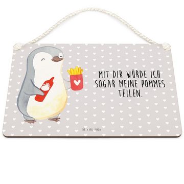 Mr. & Mrs. Panda Hinweisschild Pinguin Pommes - Grau Pastell - Geschenk, Türschild, Schild, Freund, (1 St)