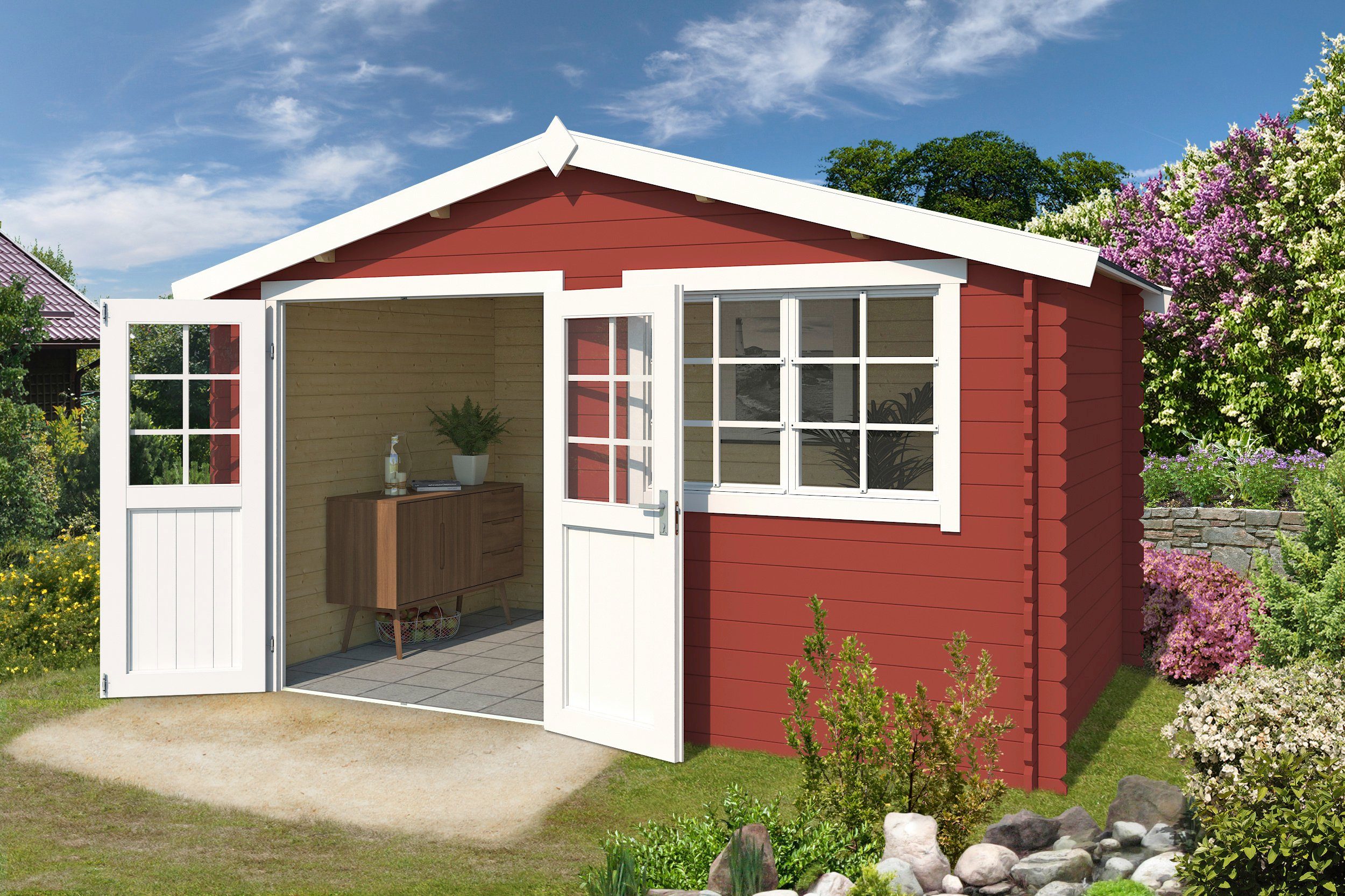 Thumbnail - LASITA MAJA Gartenhaus Axel 230, BxT: 415x250 cm, Blochbohlenhaus 28mm, Fundamentmass 3800x2300, Schwedenrot
