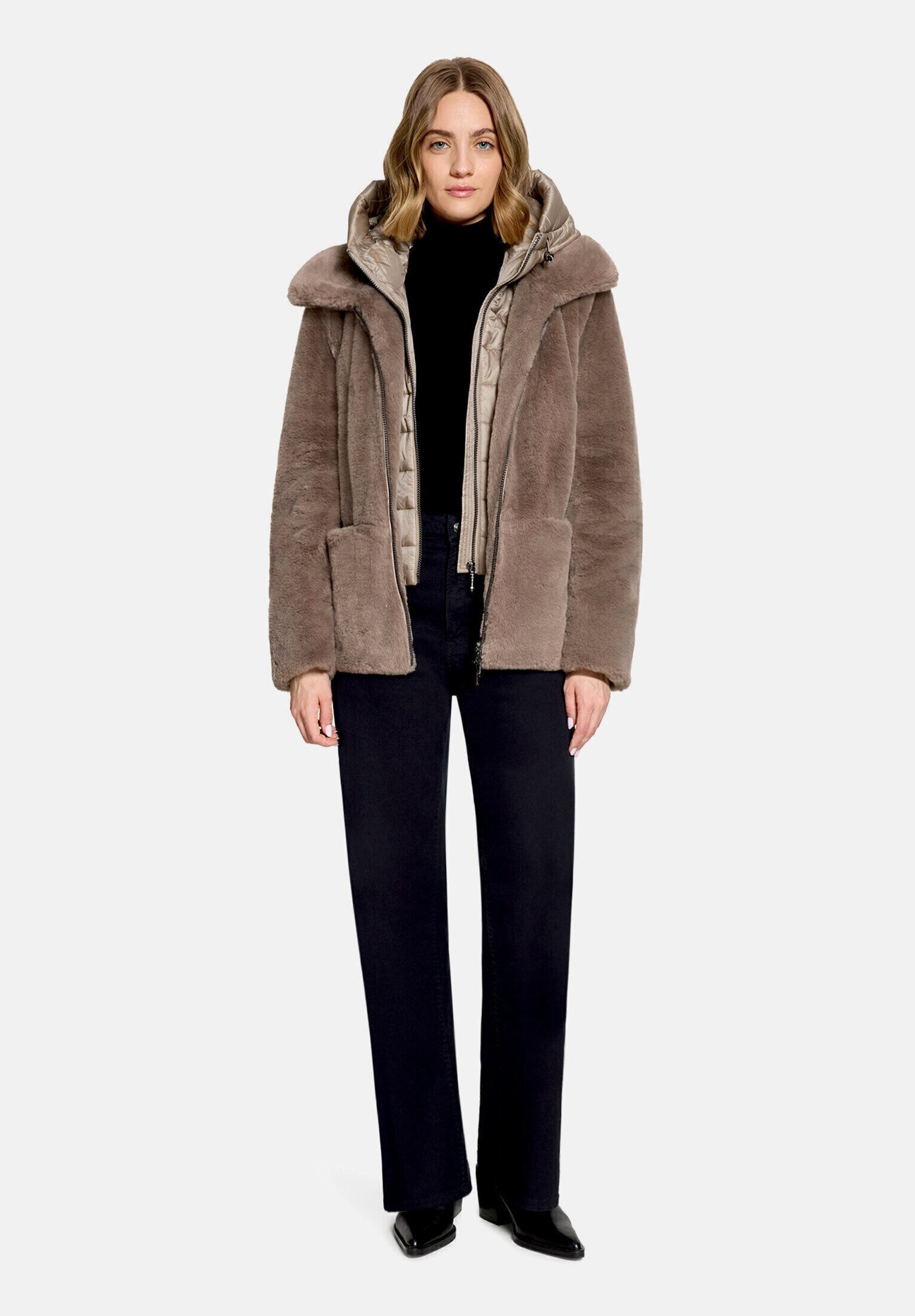 Amber & June Plüschjacke Damen mit abnehmbarem Westenteil