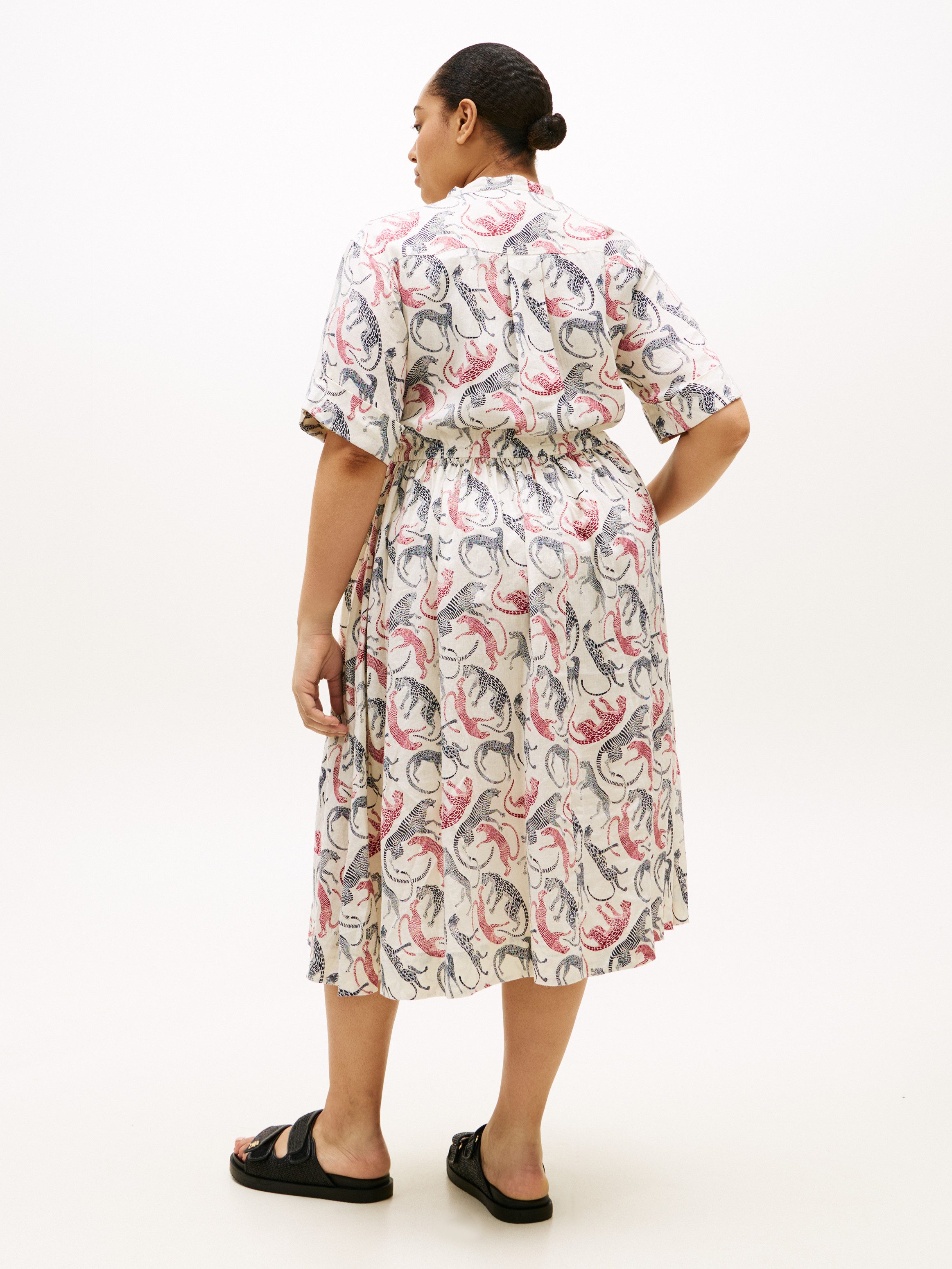 Tommy Hilfiger Curve Midikleid CRV LINEN MIDI SHIRT DRESS SS in großen Größen, Taille mit Bindeband