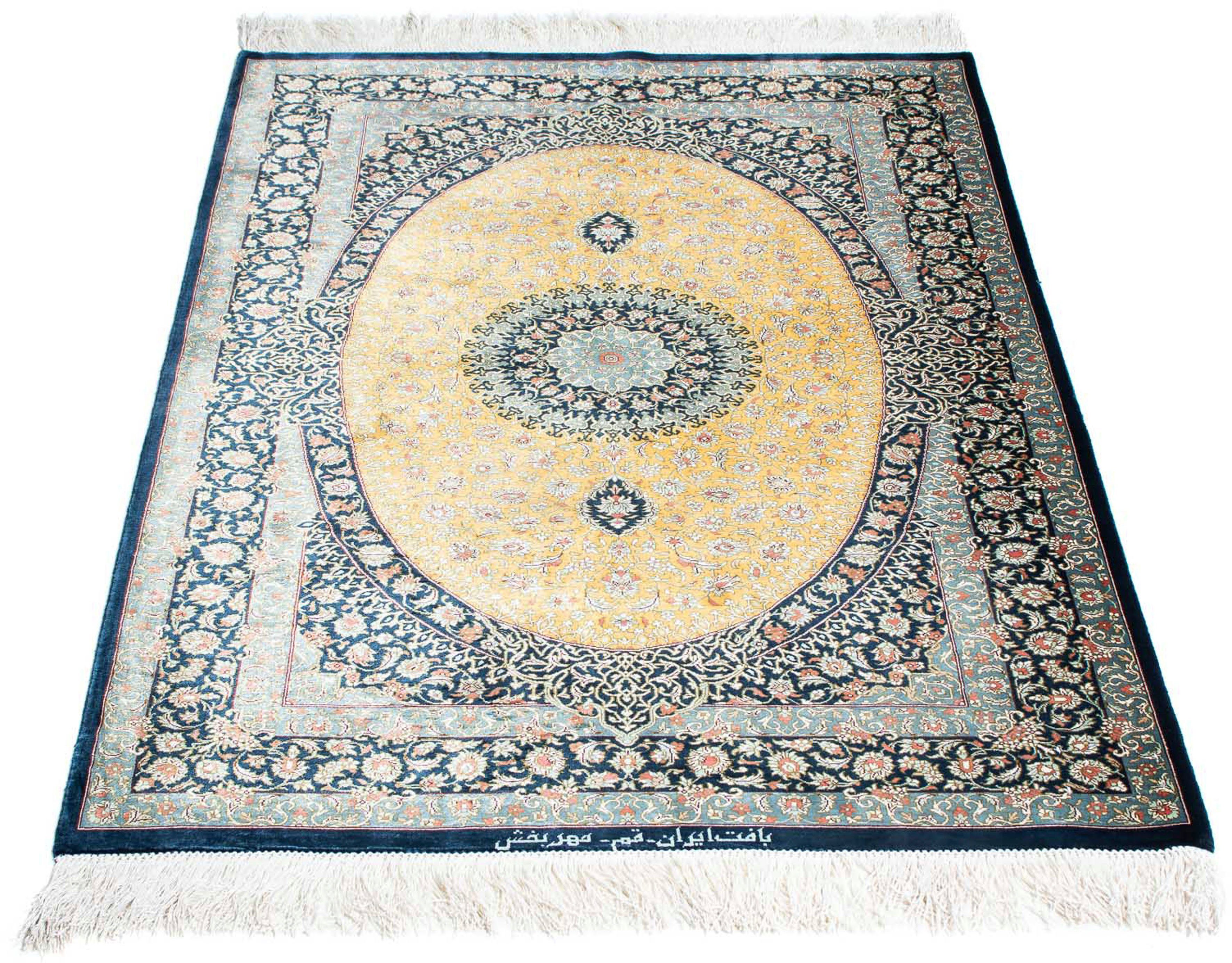 Orientteppich Perser rechteckig, mit Einzelstück x Wohnzimmer, - hellblau, 10 cm 118 Zertifikat 78 - Höhe: mm, Ghom - morgenland, Handgeknüpft