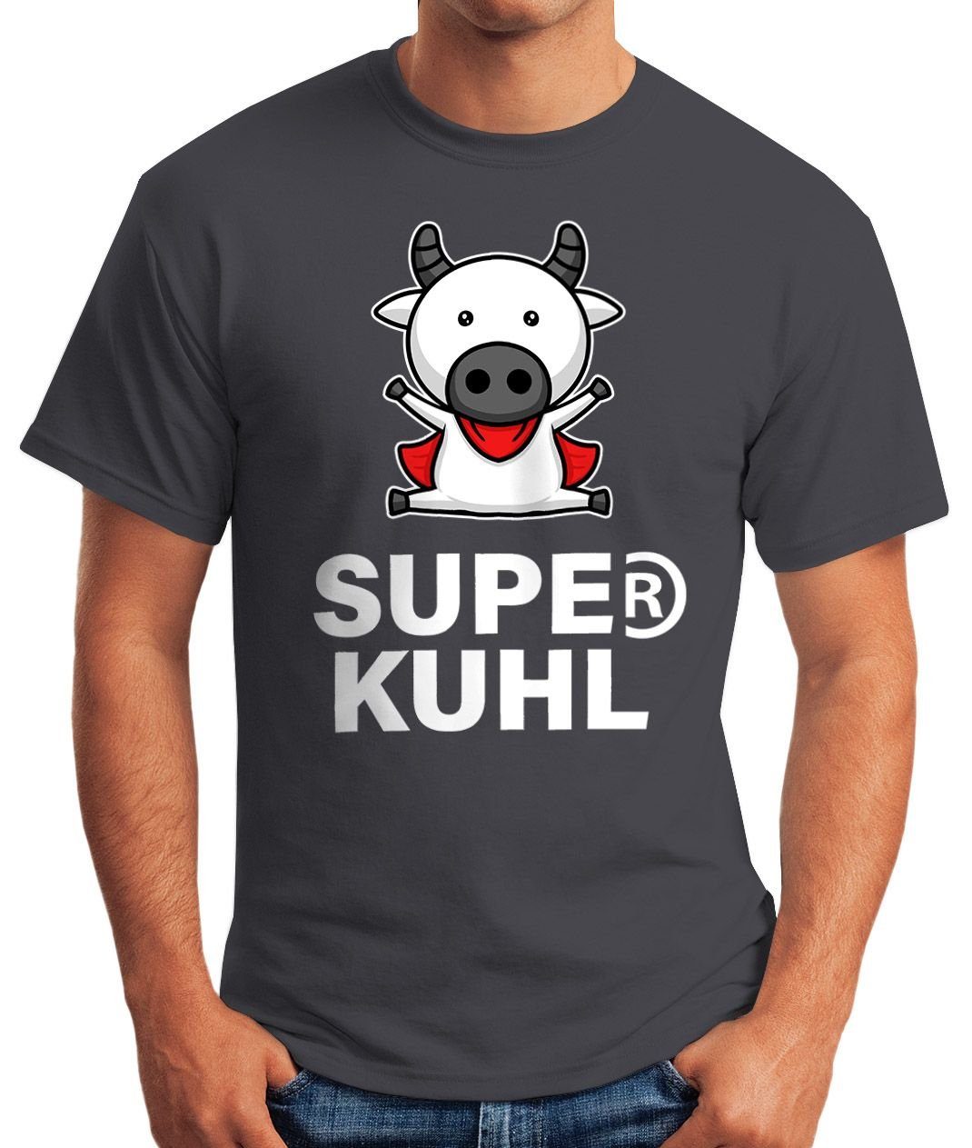 mit grau Lustiges Print Tier-Motiv Moonworks® Kuh Herren Super Print-Shirt T-Shirt Kuhl MoonWorks Fun-Shirt
