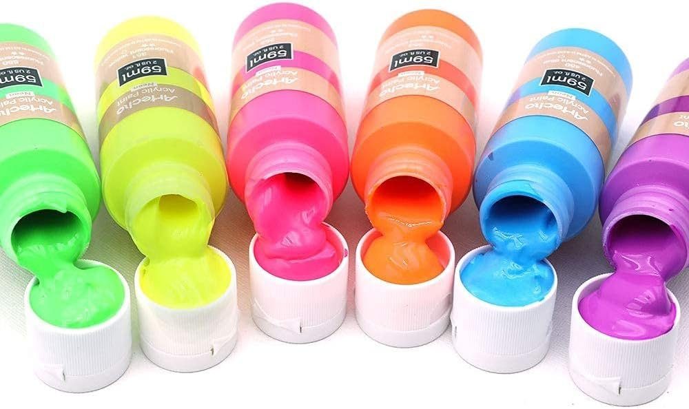 Artecho Acrylfarbe Neon Set 6 x 59 ml – Leuchtende, unter Schwarzlicht fluoreszierende, für Papier, Ton, Holz- Perfekt für kreative Malerei,Party & Halloween – Bild 4 von 5