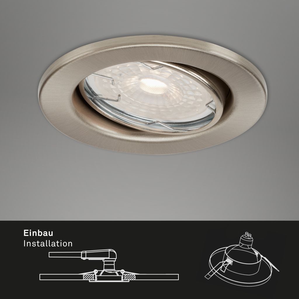 Briloner Leuchten LED Einbaustrahler 7256-032, Dimmfunktion, LED wechselbar, 2700K - Extra-Warmweiß, matt-nickel, GU10, Einbaustrahler, Einbauspot