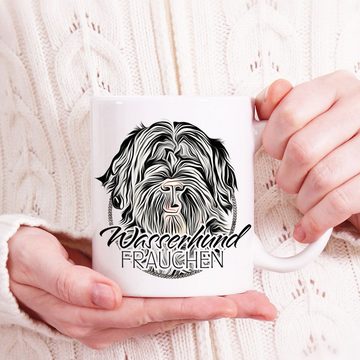 Cadouri Tasse WASSERHUND FRAUCHEN - Kaffeetasse für Hundefreunde, Keramik, mit Hunderasse, beidseitig bedruckt, handgefertigt, Geschenk, 330 ml