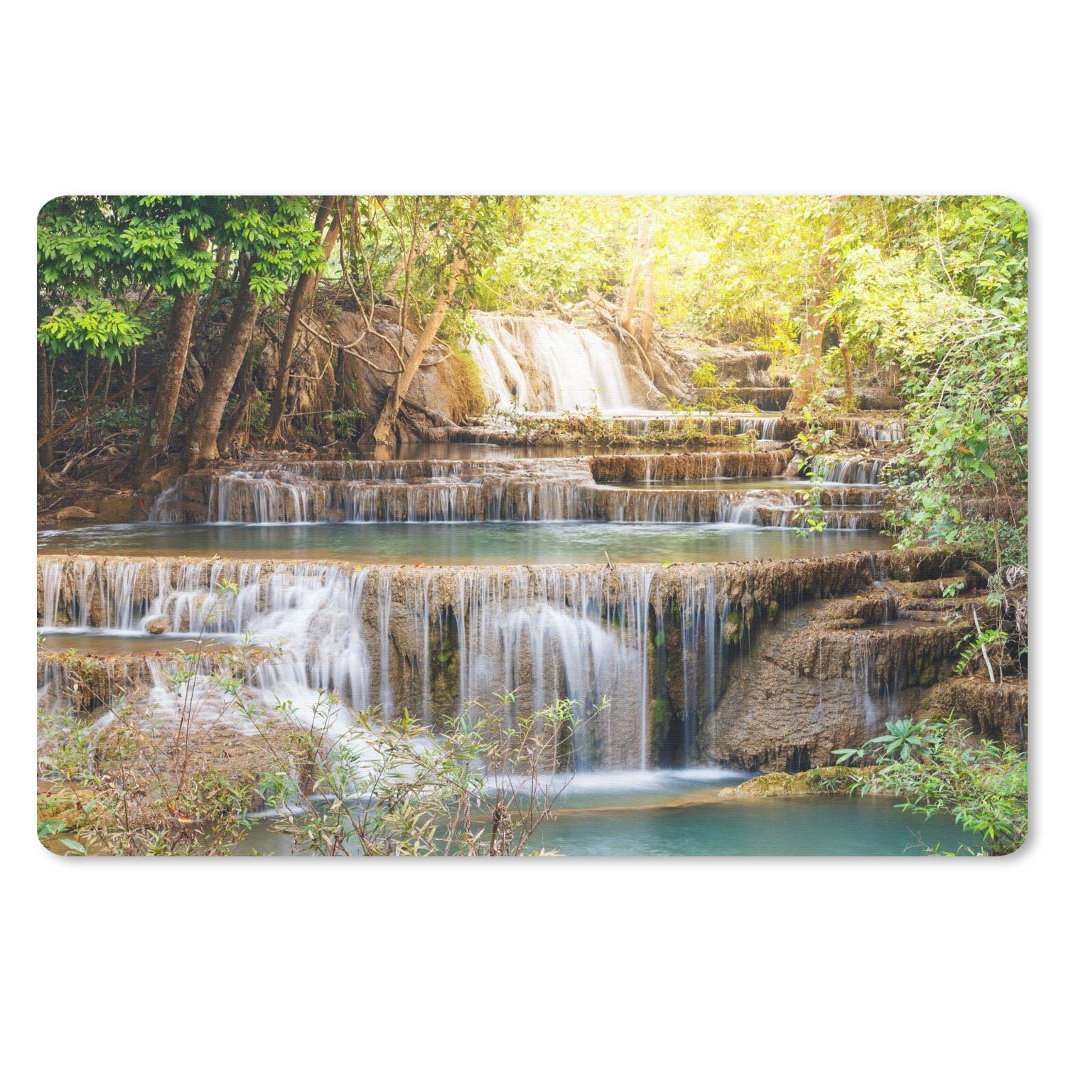 MuchoWow Mauspad Sonne - Wasserfall - Landschaft (1-St), Mouse pad Klein, Gaming Deko, PC Zubehör, 27x18 cm