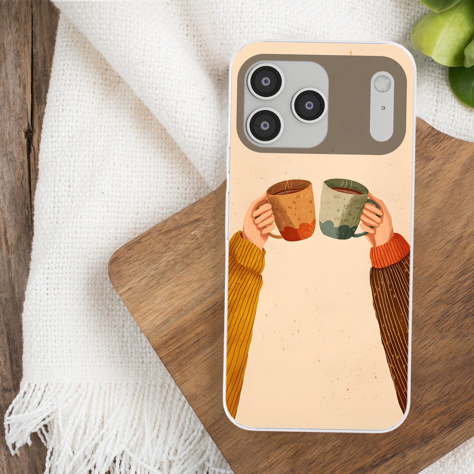 MuchoWow Handyhülle für Apple iPhone 17 Pro Max Illustration - Becher - Prost - Braun, Smartphone-Bumper, Print, Handy Schutzhülle Dünn