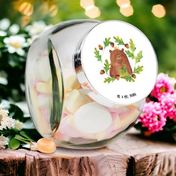 Mr. & Mrs. Panda Vorratsglas L 870ml Bär König - Weiß - Geschenk, Gewürzdose, Keksedose, Aufbewahu, Premium Glas, (1-tlg), Exklusive Motive